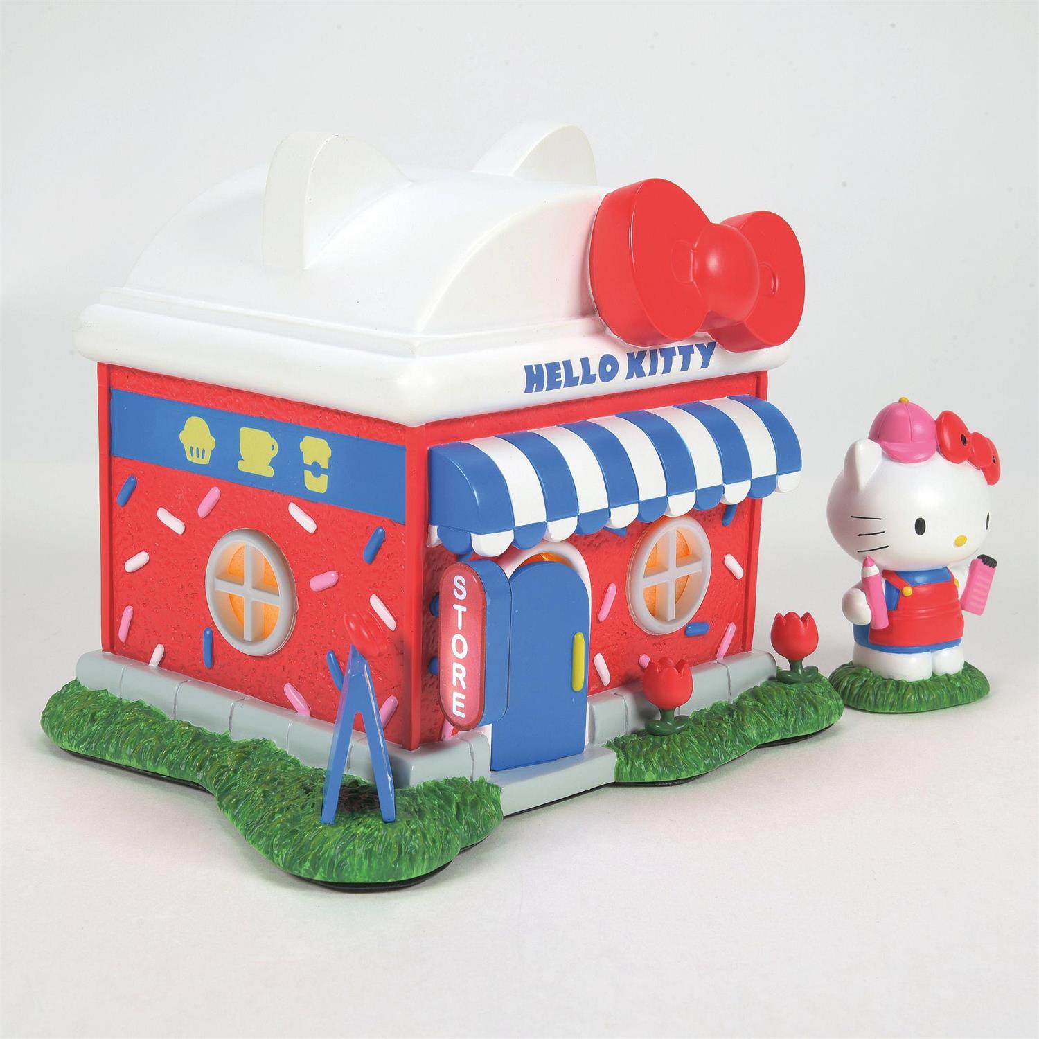Detailed view of the Hello Kitty figurine from the Sanrio Village Collection