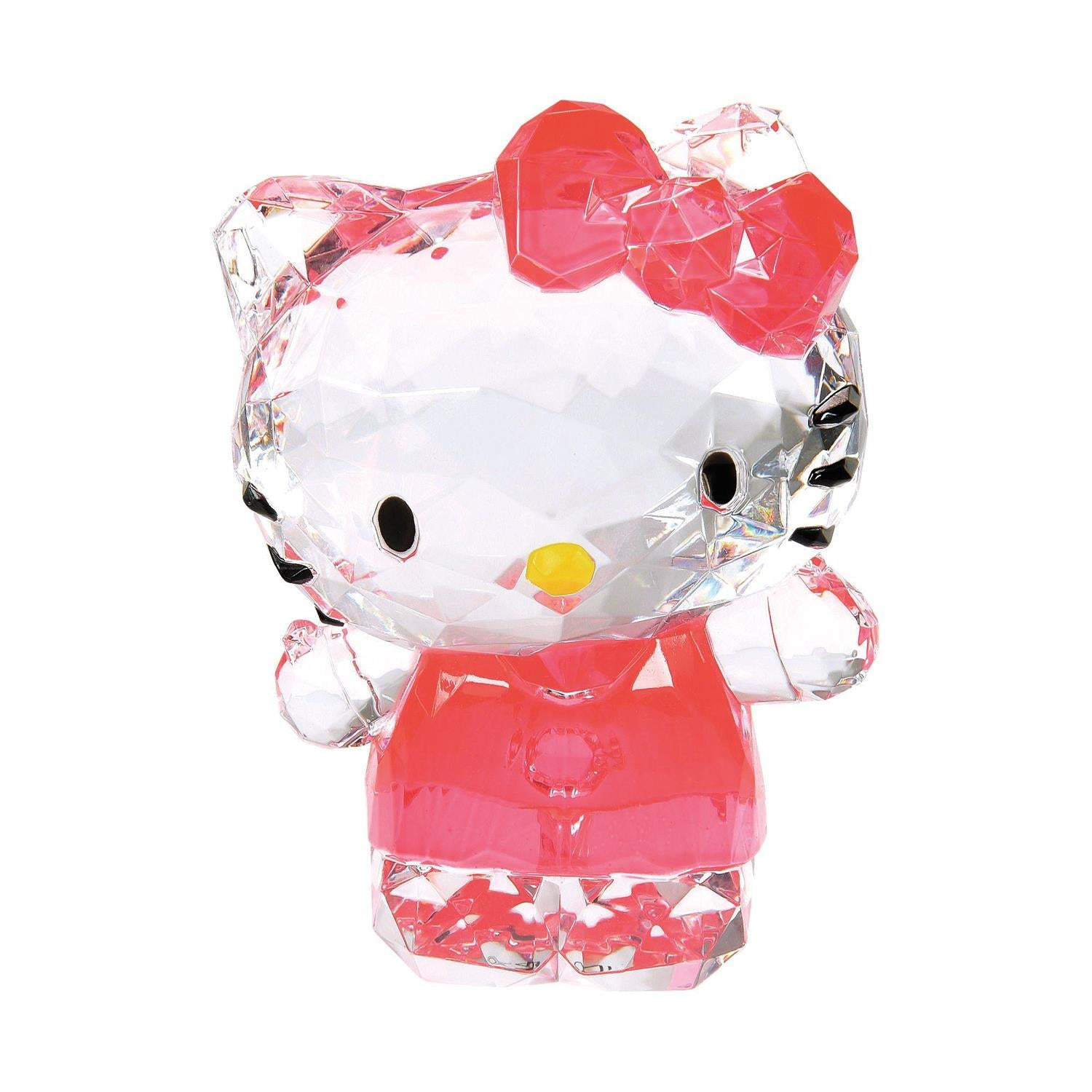 Acrylic Hello Kitty figurine with faceted cut design, displaying its colorful sparkle.