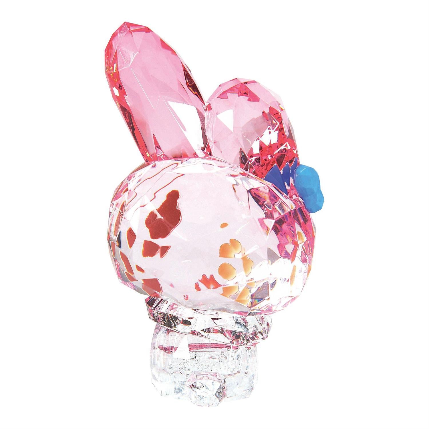 Close-up side angle of My Melody figurine showing crystal-like texture and blue bow detail