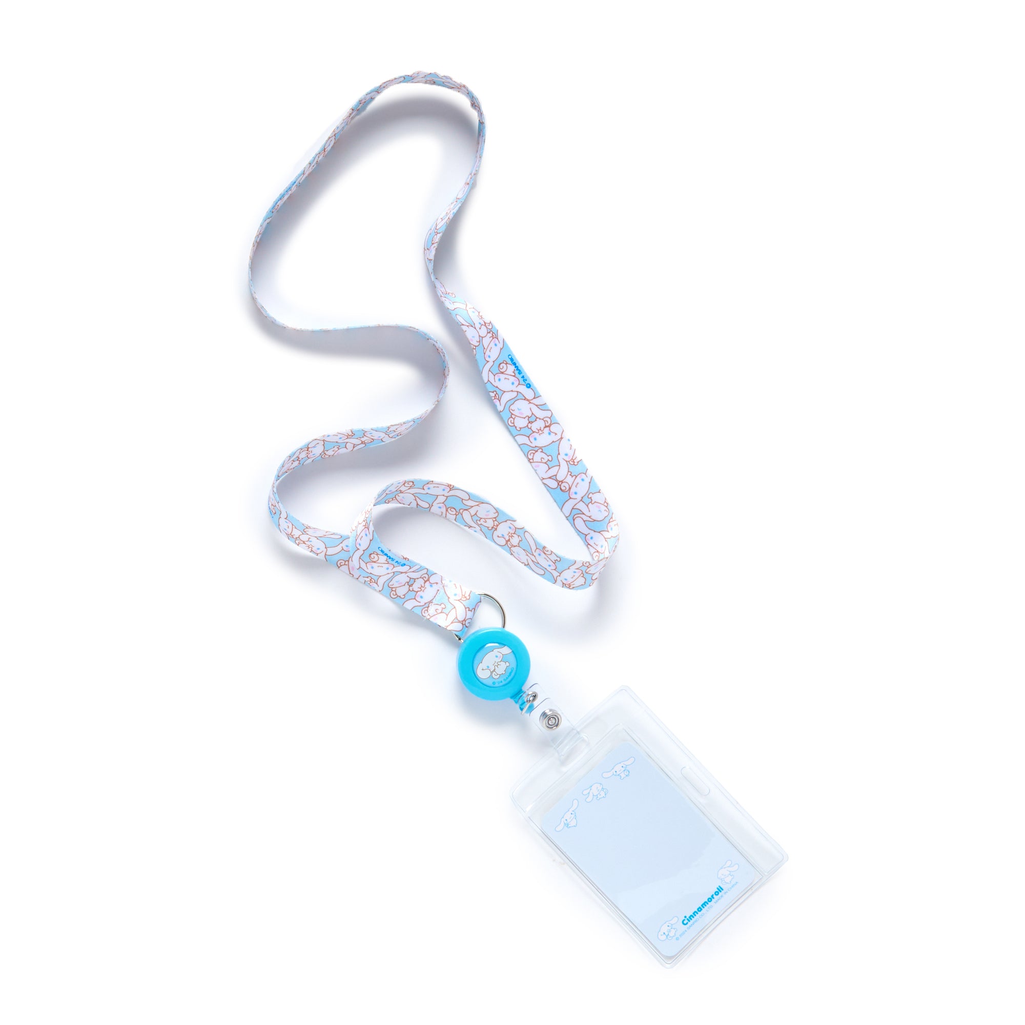 Cute Sanrio accessories featuring Cinnamoroll and friends, styled with badge reel