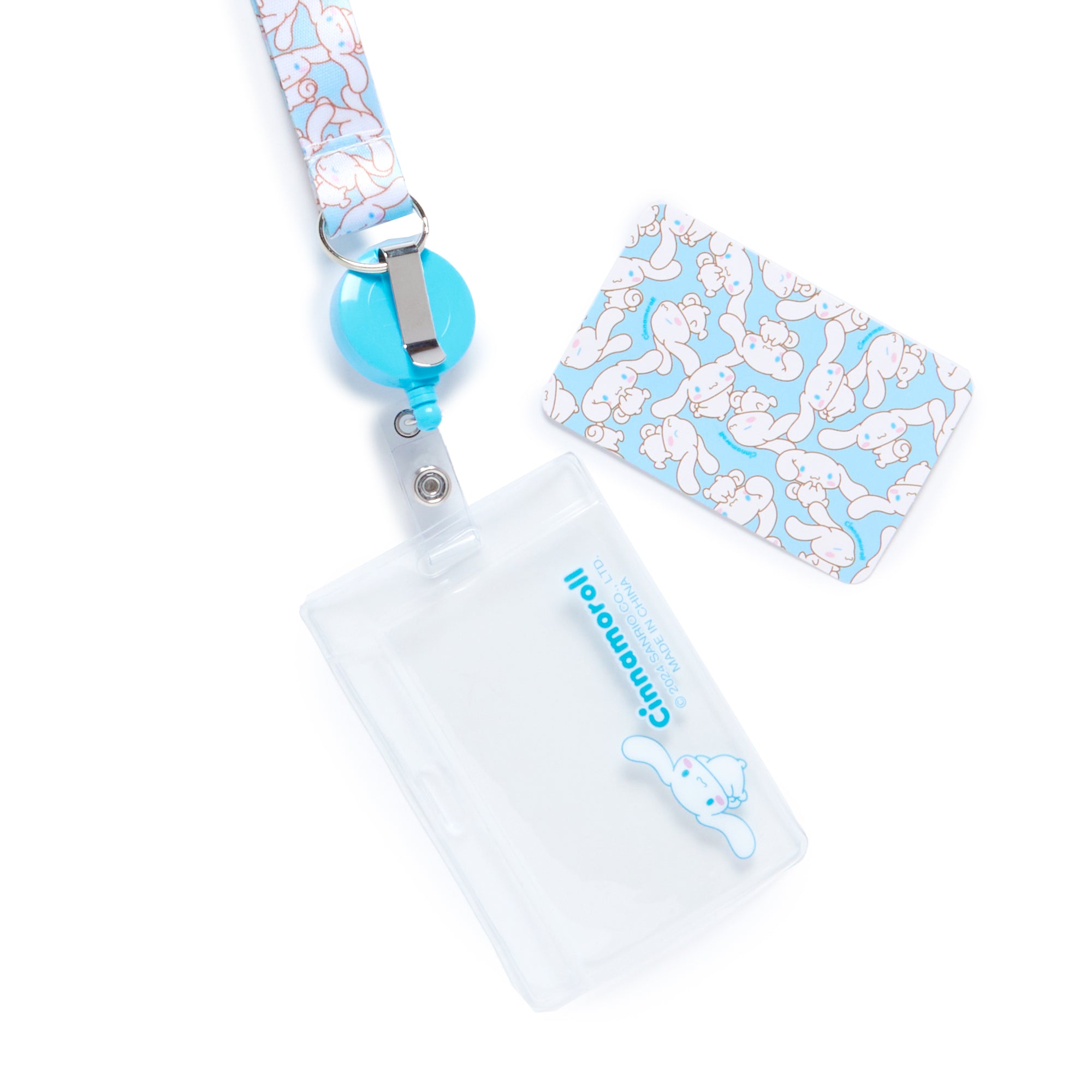 Close-up of clear PVC badge holder with character insert for easy ID display