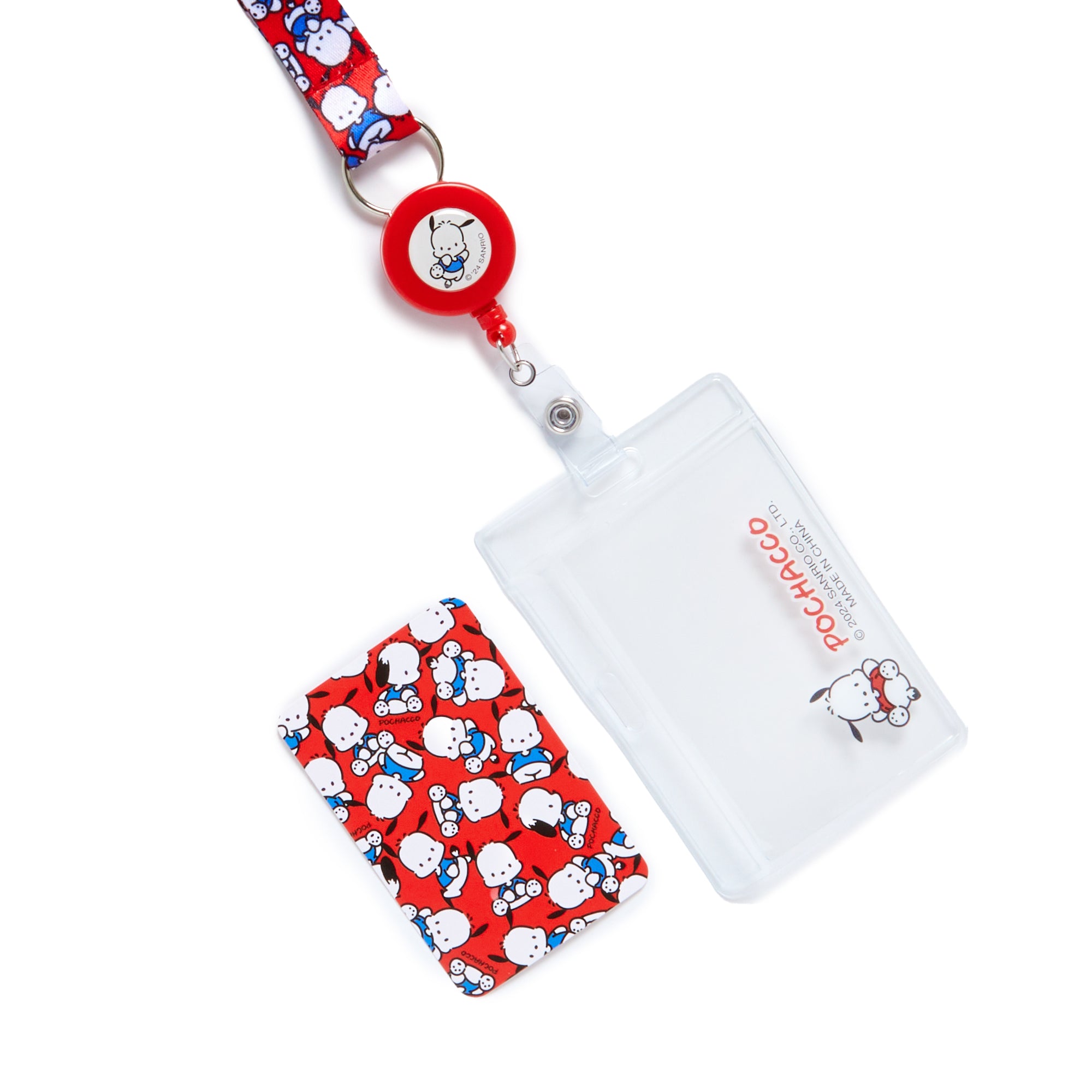 ID badge holder attached to a lanyard for easy carrying