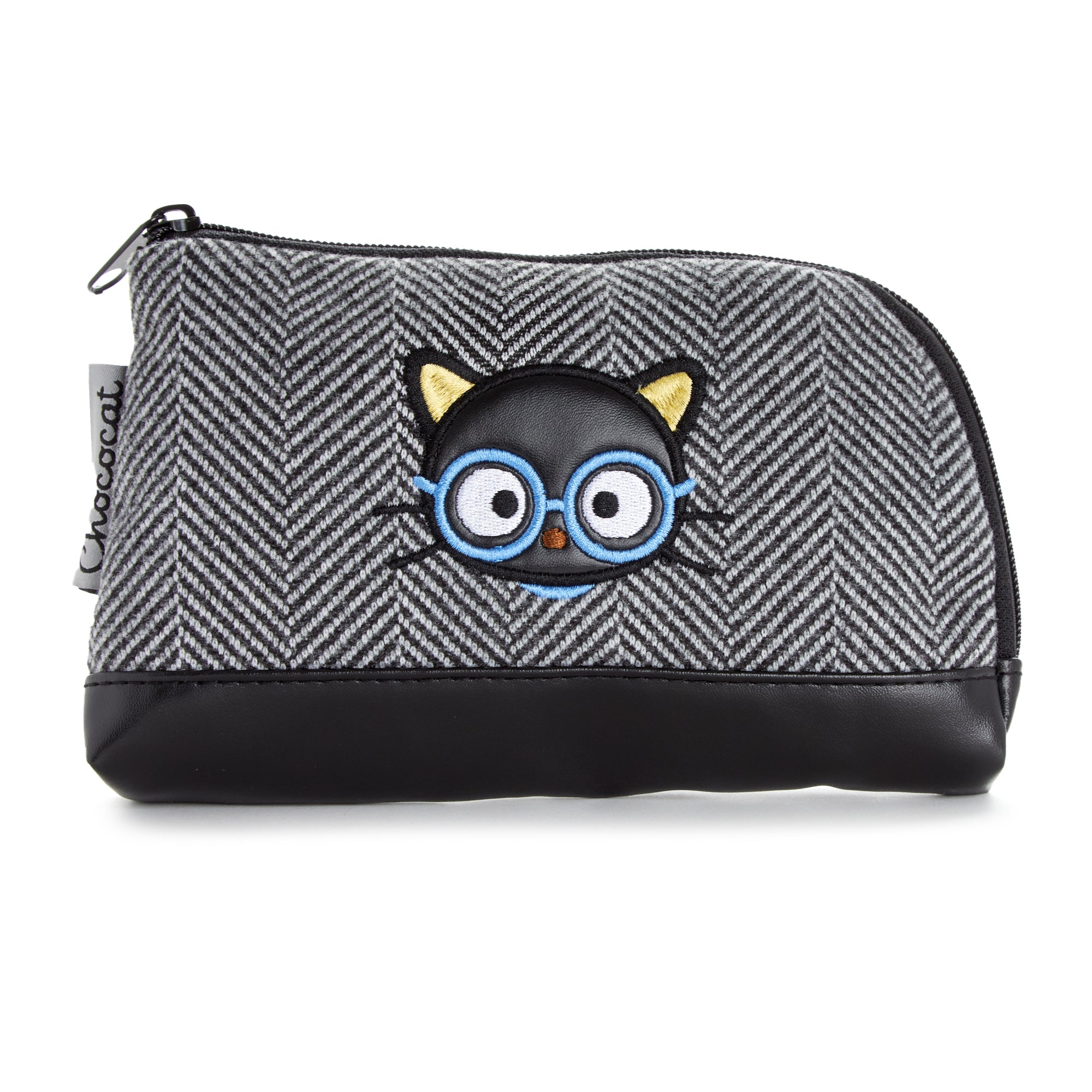 Chococat Leather Zipper Pouch with tweed material and zipper closure