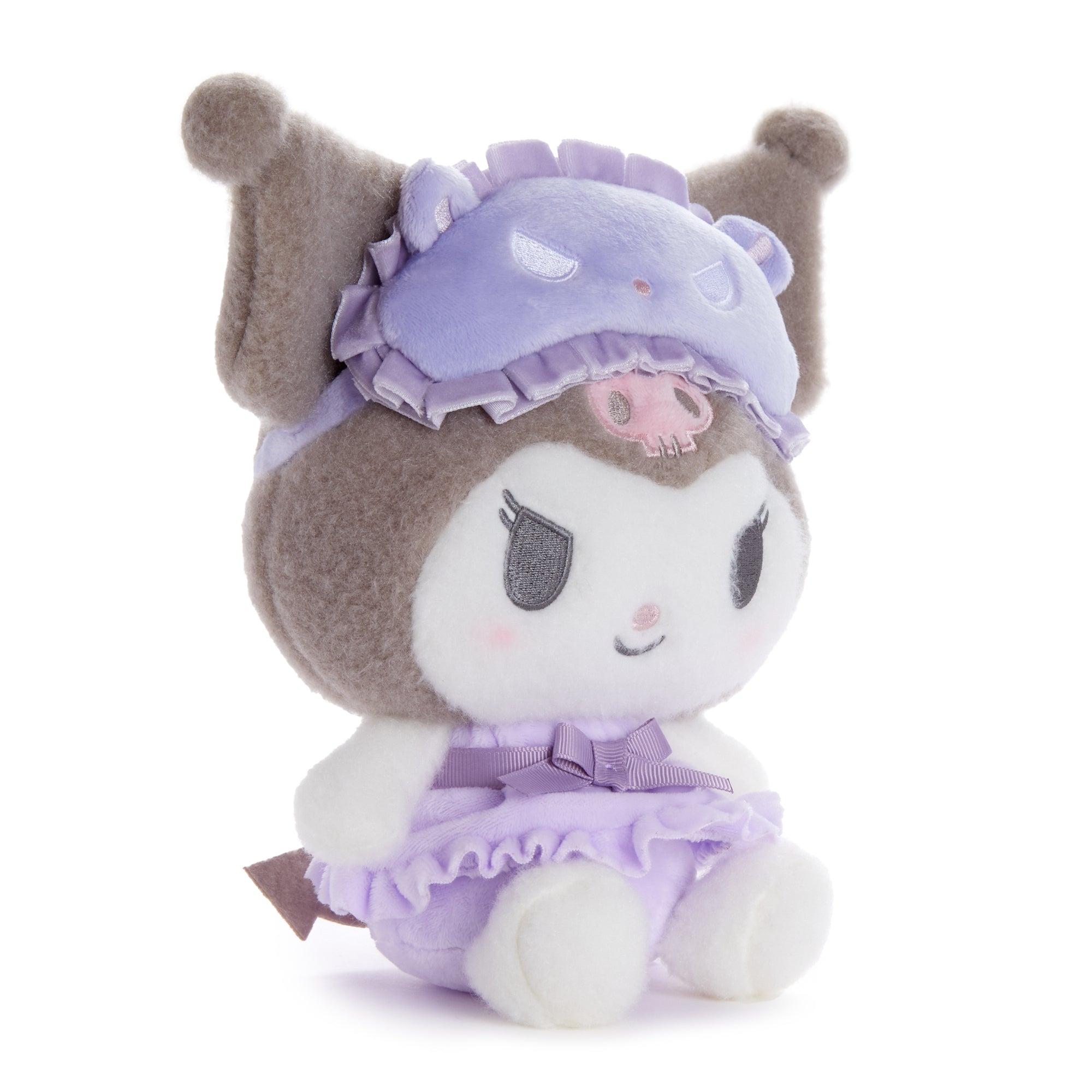 Side profile of Sanrio mocha plush with embroidered features