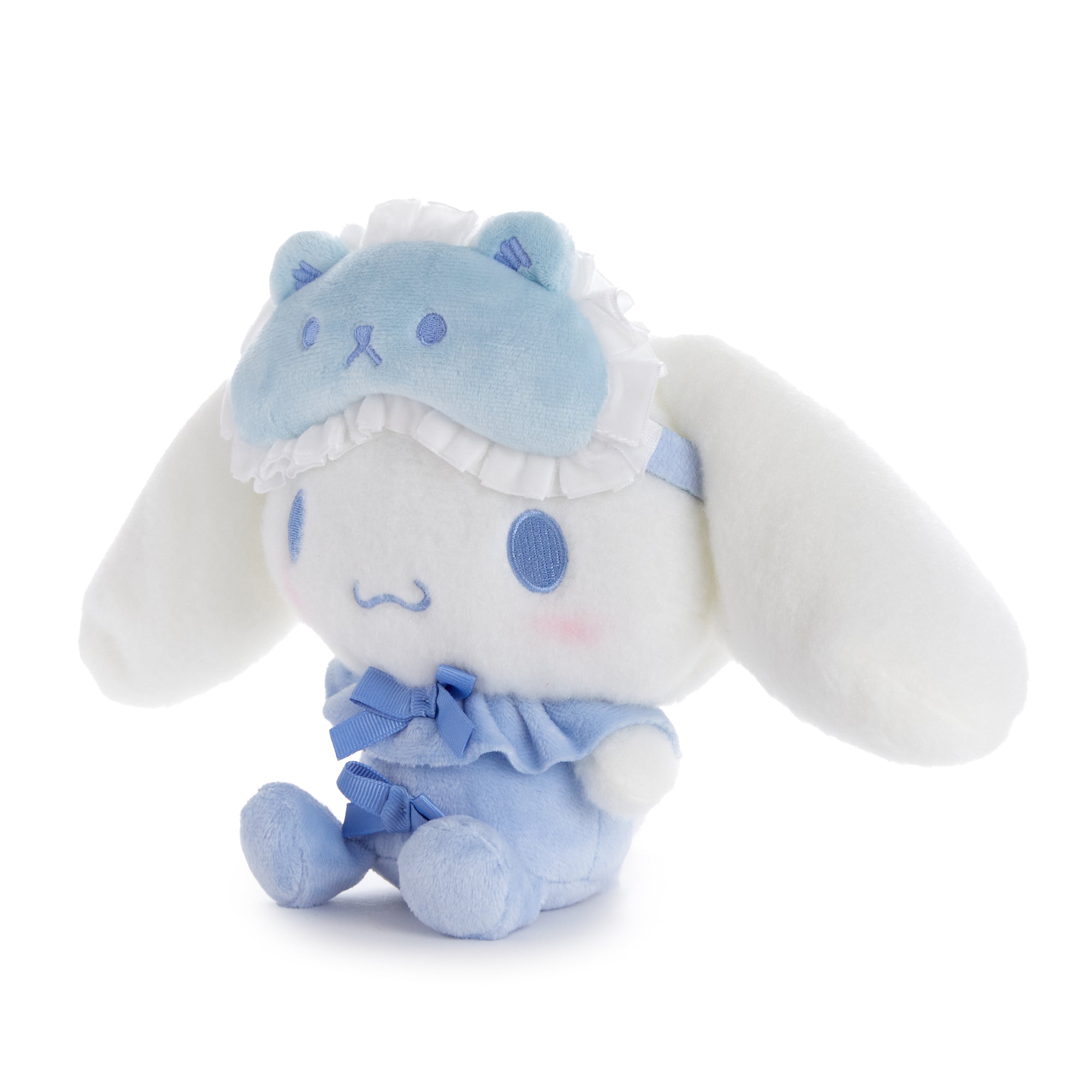 Cinnamoroll plush dressed in pajamas with matching eyemask for sleepover fun