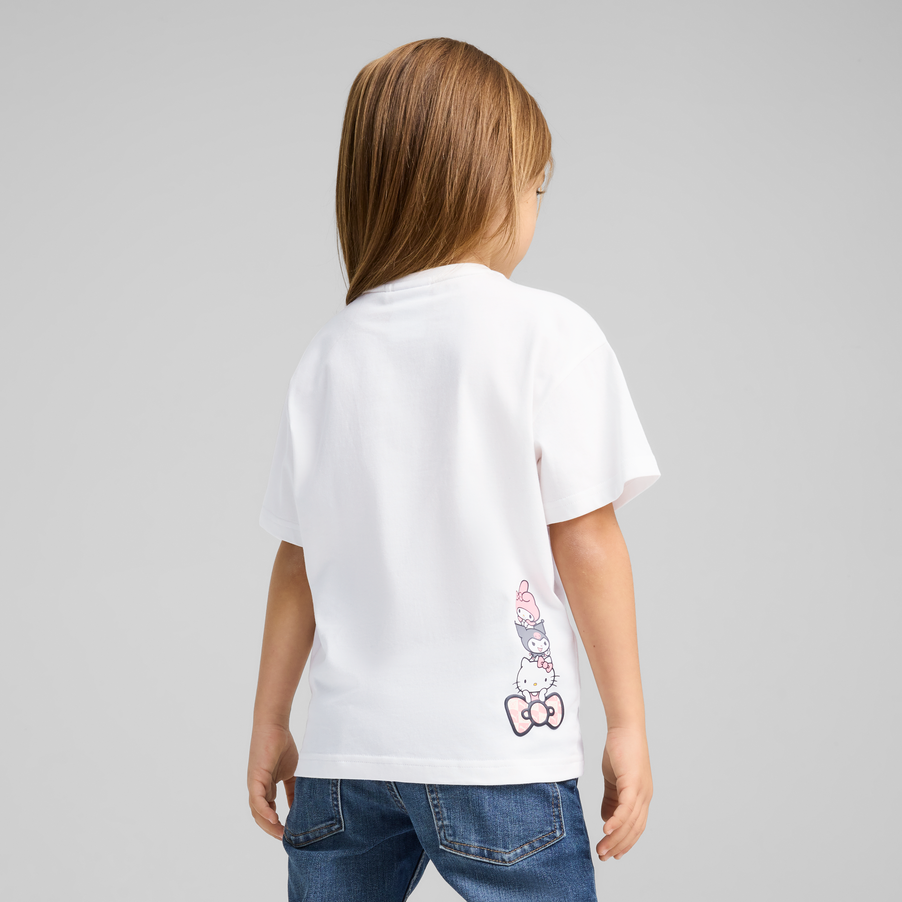 Close-up of hello kitty cropped shirt showcasing gradient print and stitching