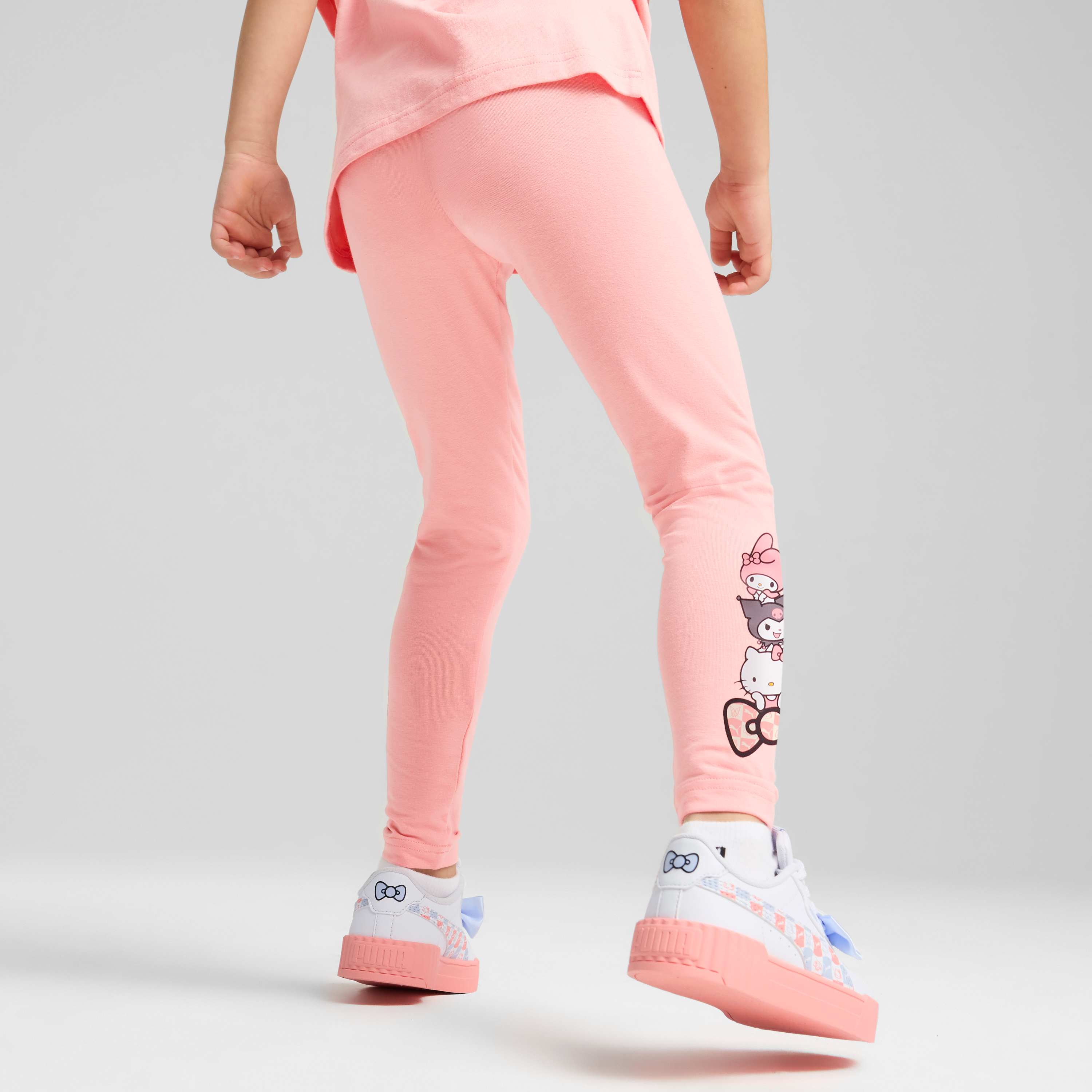 Front view of Hello Kitty high-waist leggings for kids in pink, perfect for casual wear.