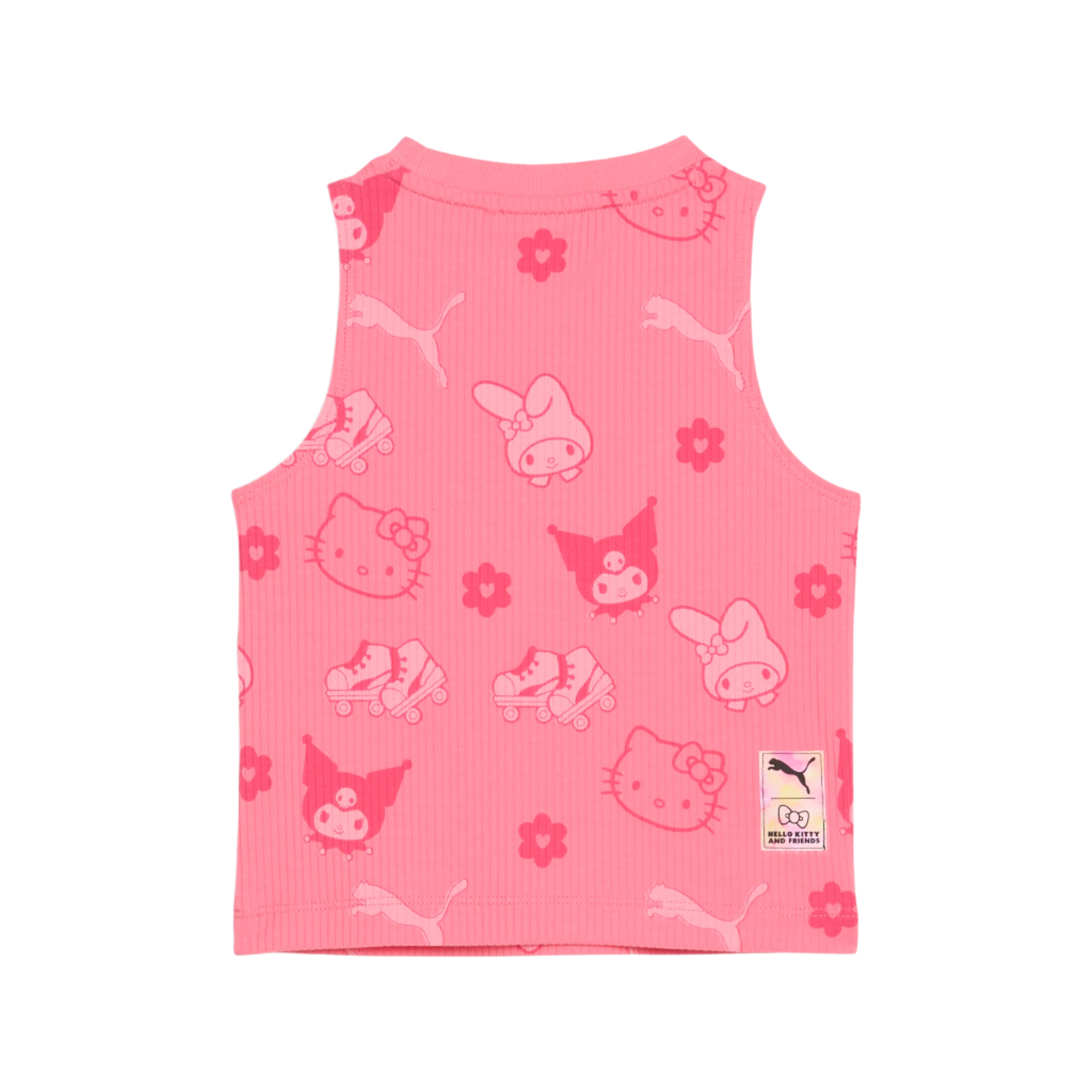 Close-up of the ribbed texture and PUMA logo on the kids tank top.