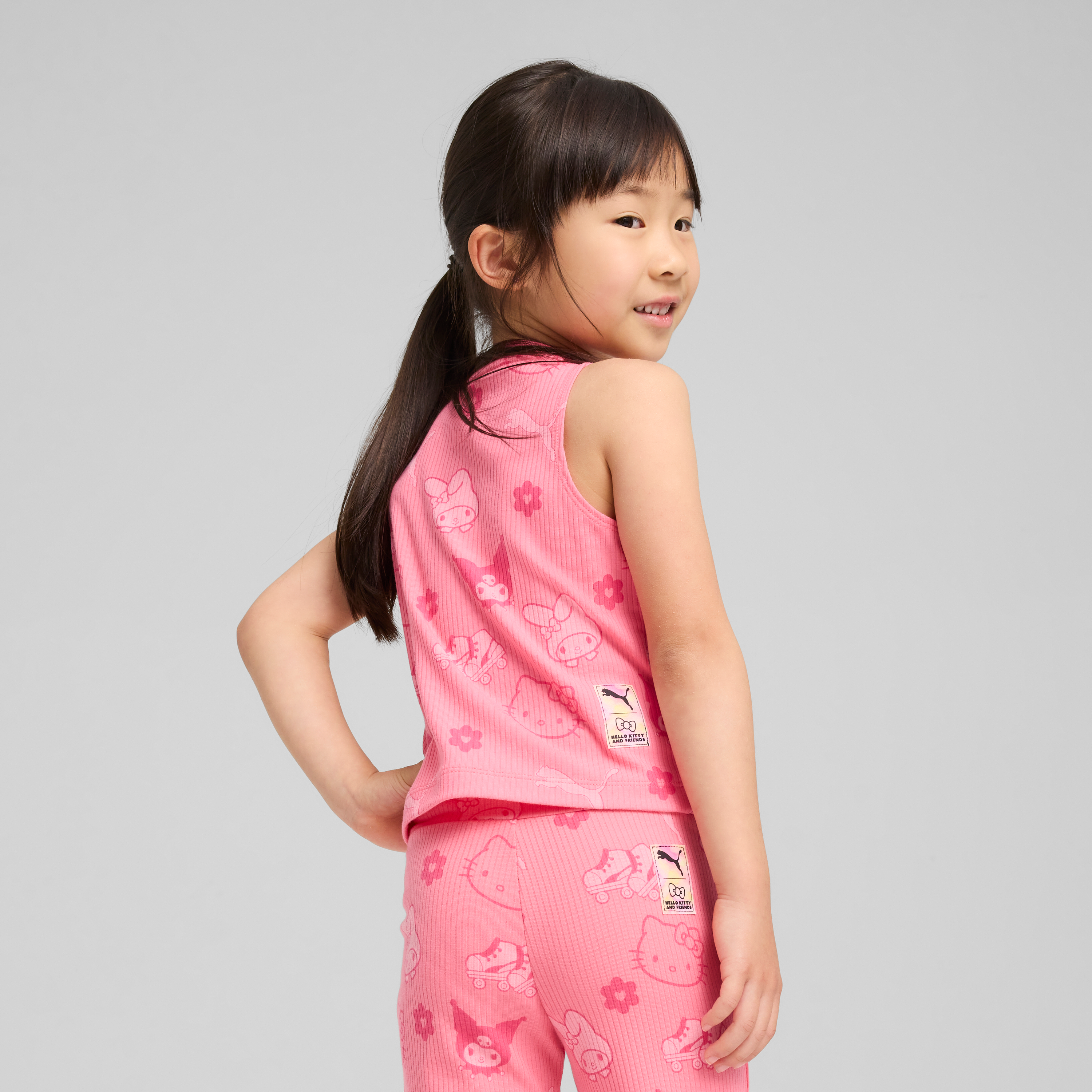 Back view showcasing the all-over Hello Kitty print on the tank top.