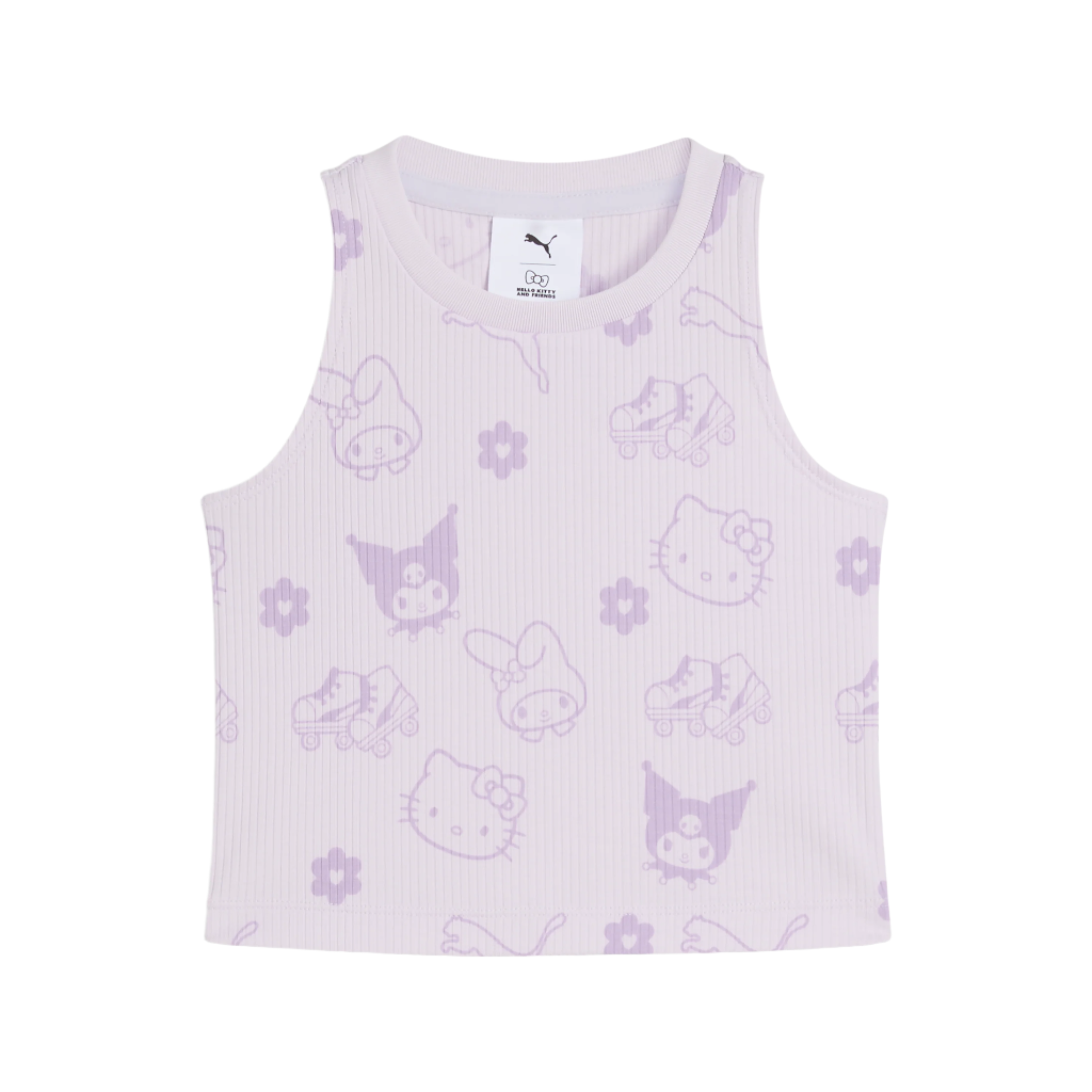Front view of Hello Kitty x PUMA kids tank top in lilac frost.