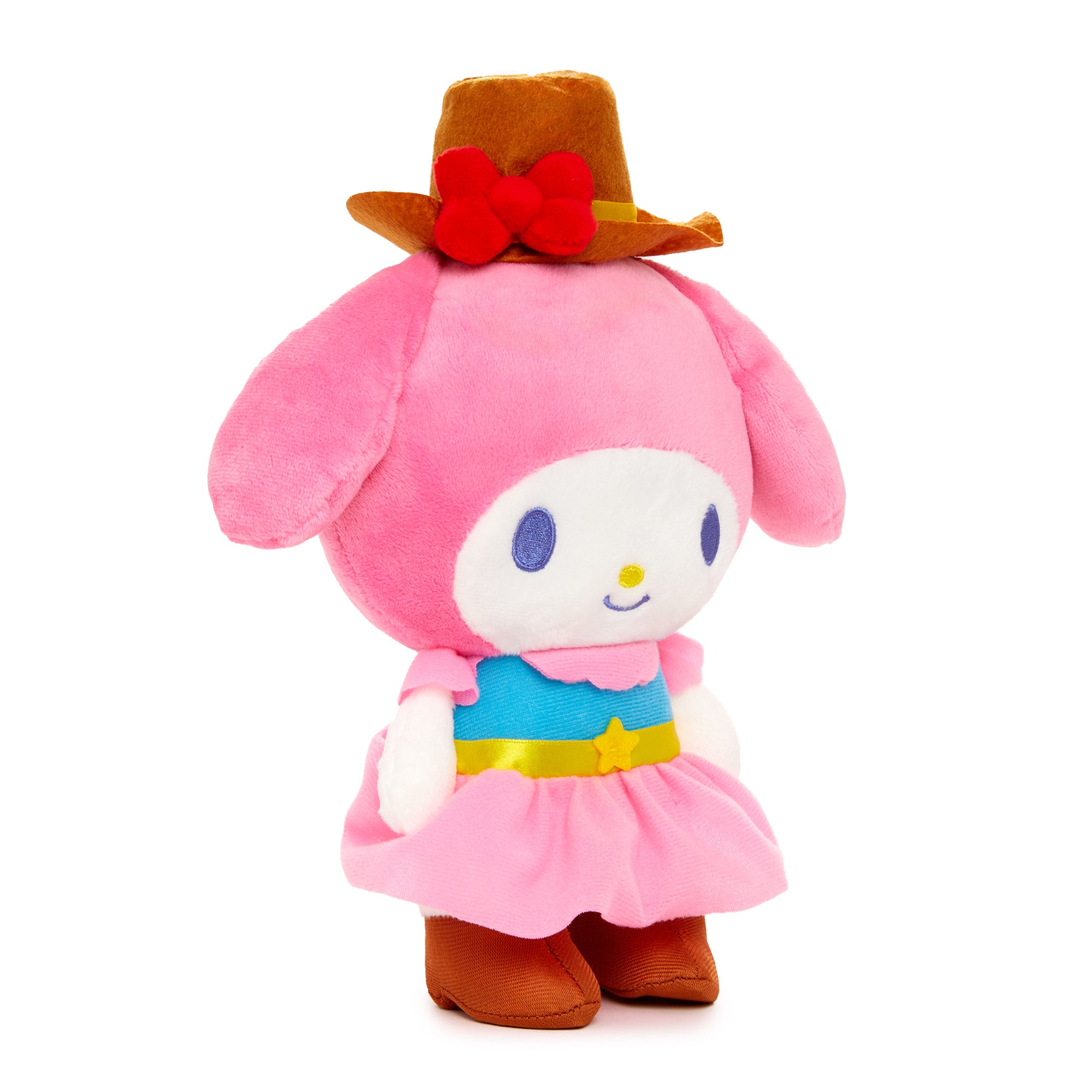 My Melody plush dressed in rodeo gear, perfect for collectors.