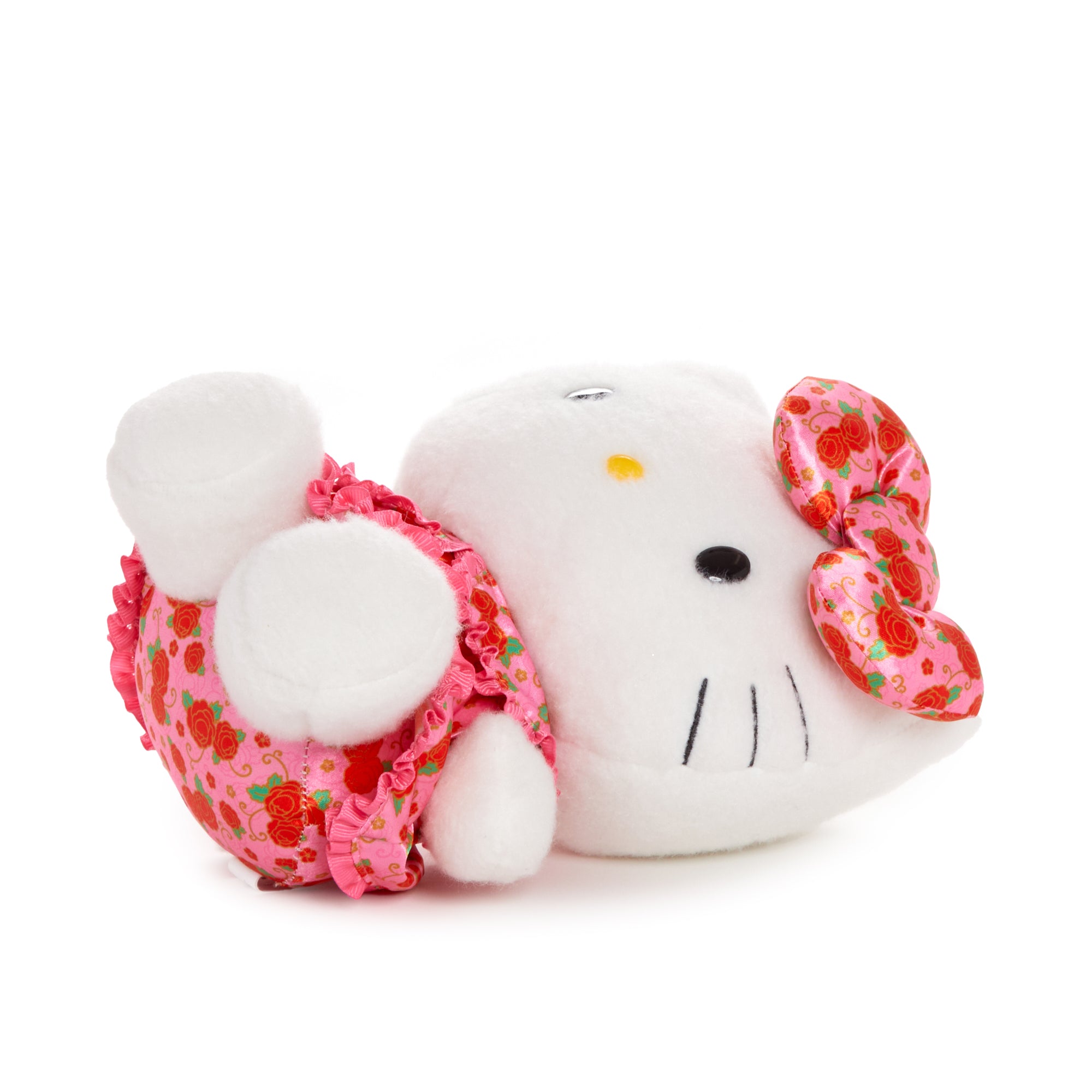 Hello Kitty plush holding a floral bouquet, ideal for festive gifting
