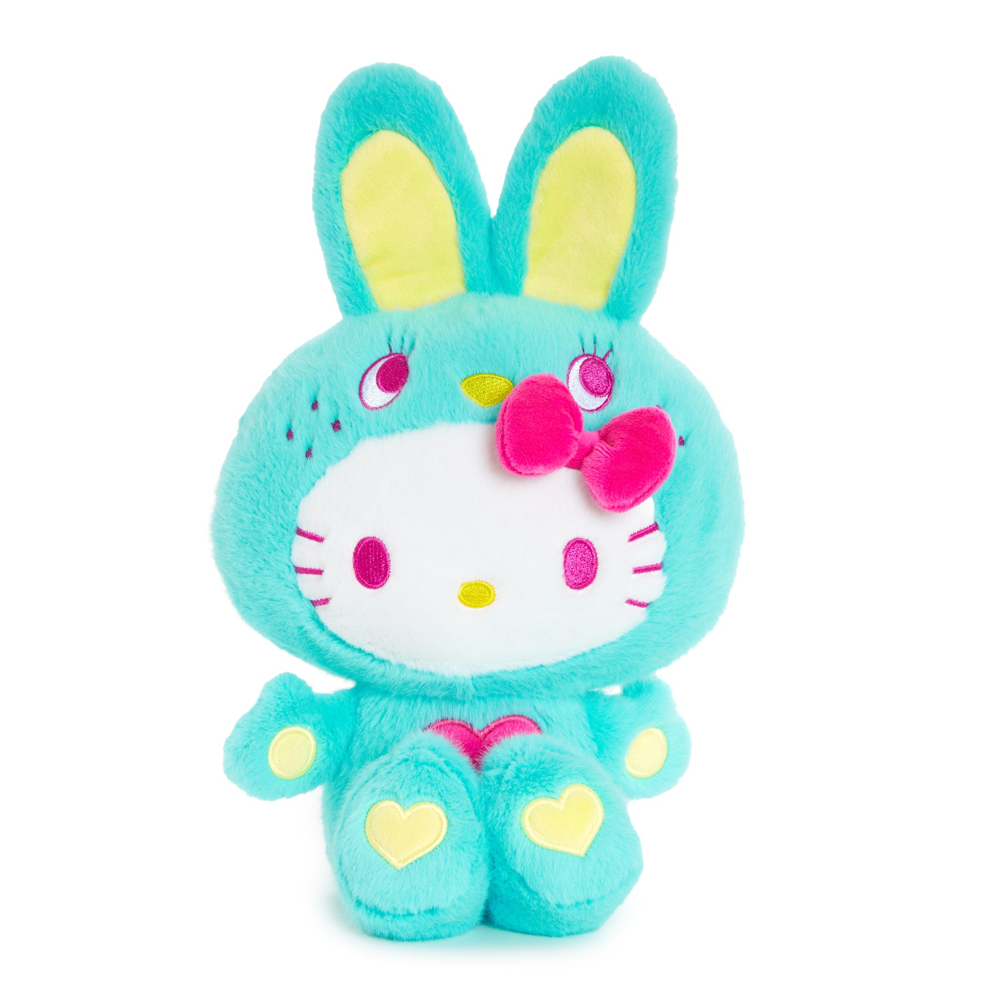 Hello Kitty plush toy in teal color with heart-shaped chest