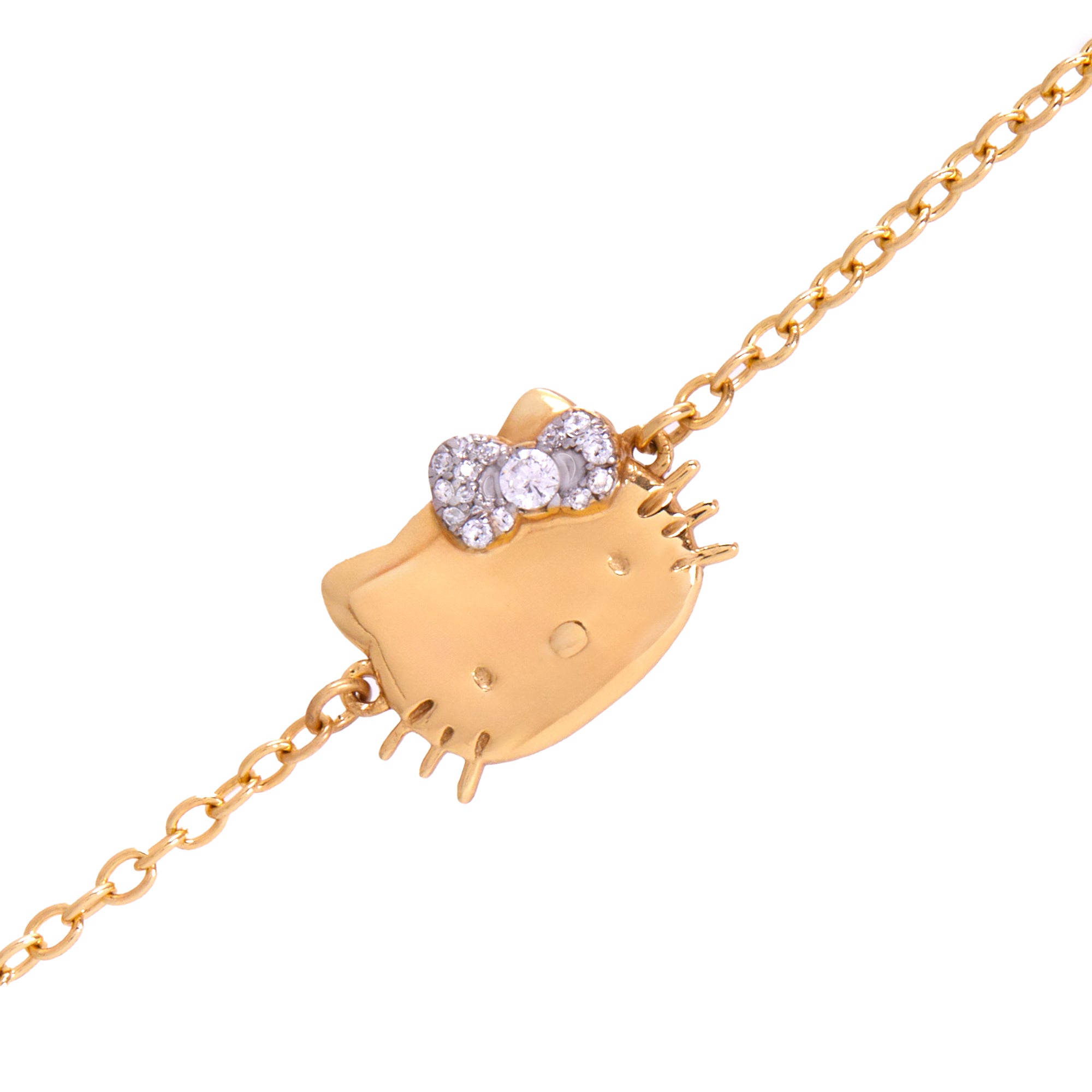 Sparkle bow charm detail on Hello Kitty bracelet, gift box included