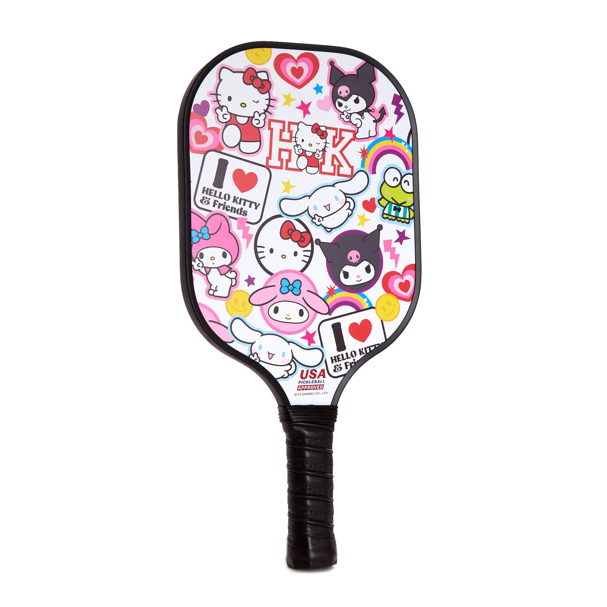 Group playing pickleball at a sunny park with the Hello Kitty set