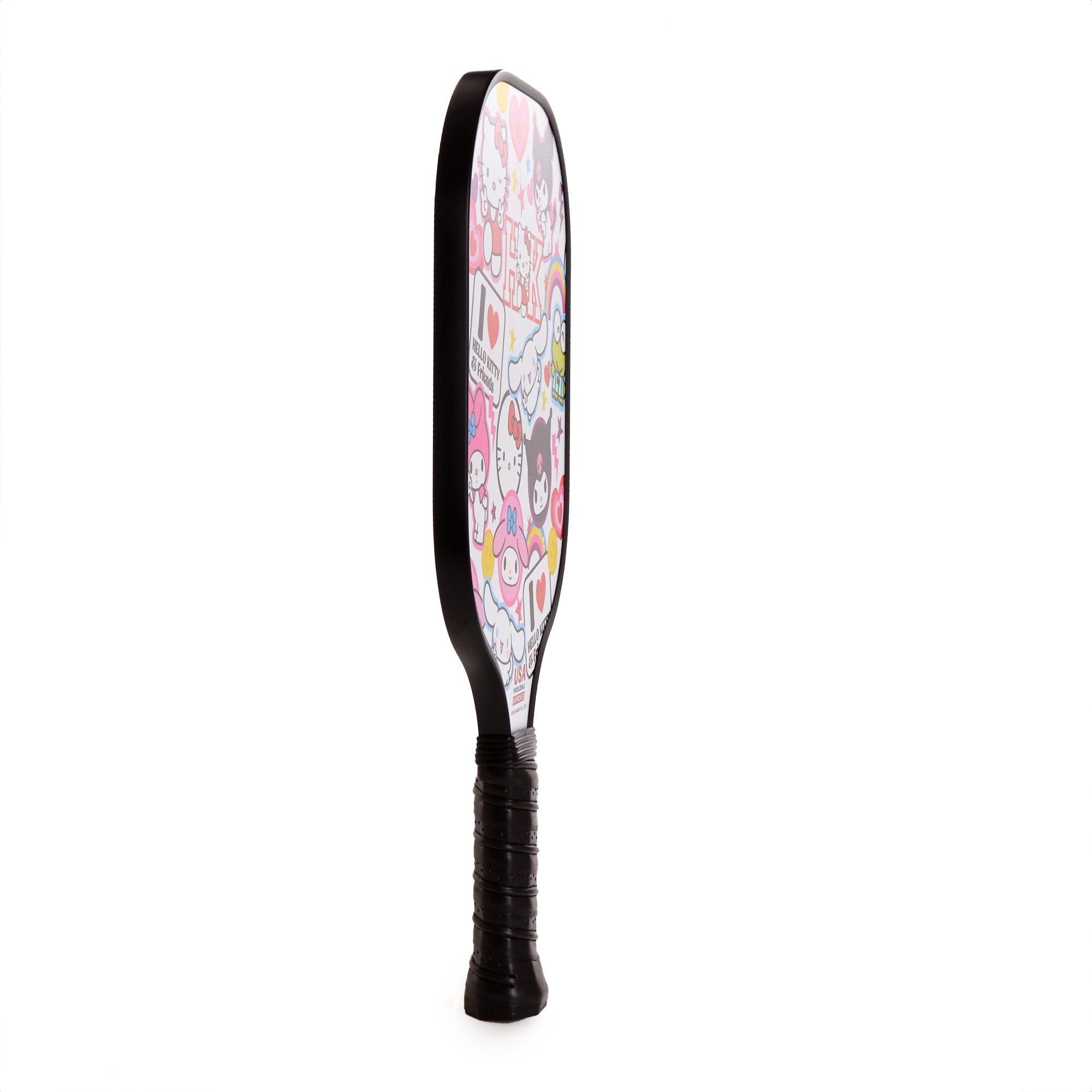Hello Kitty pickleball paddle close-up on a court