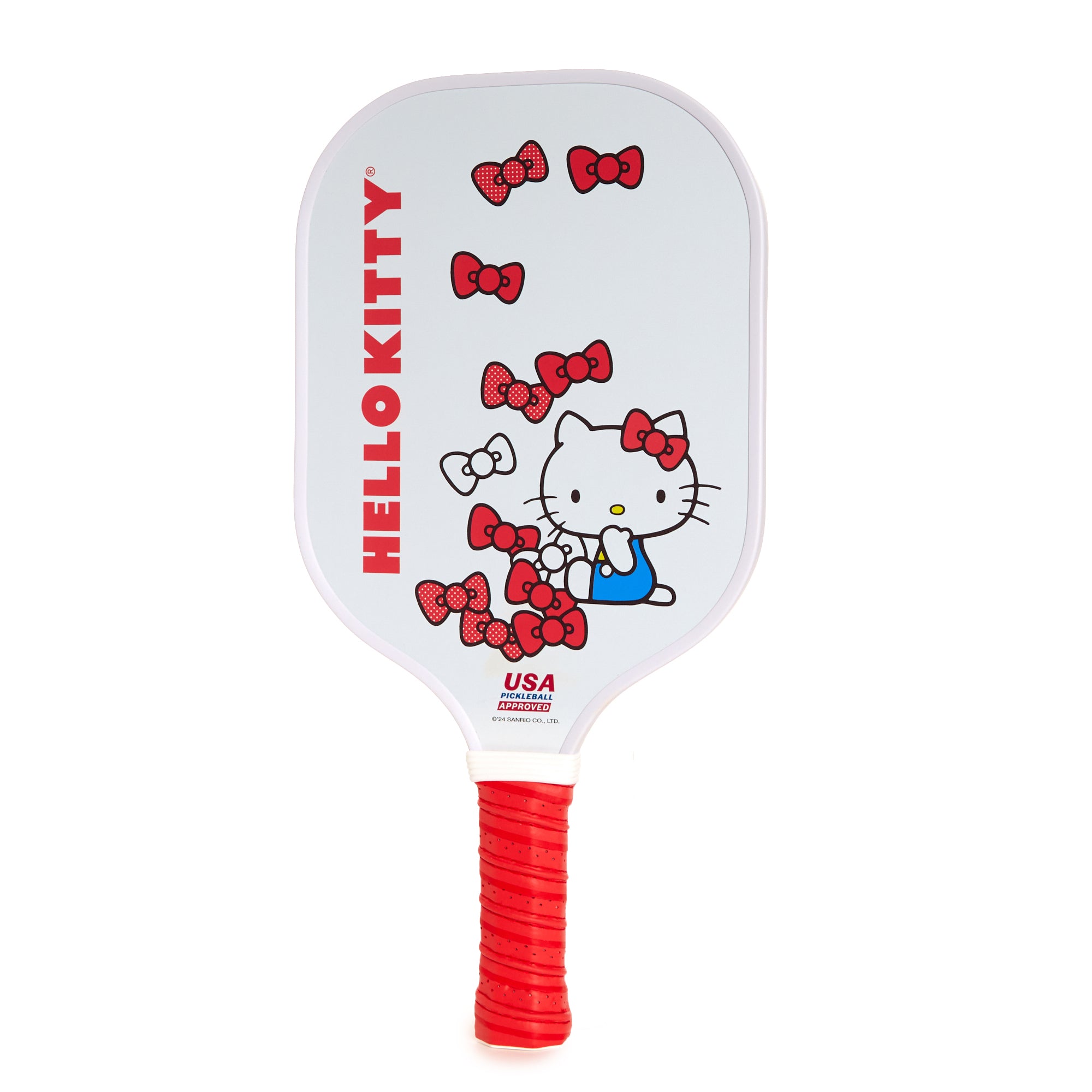 Close-up of the Hello Kitty-branded pickleball paddle grip