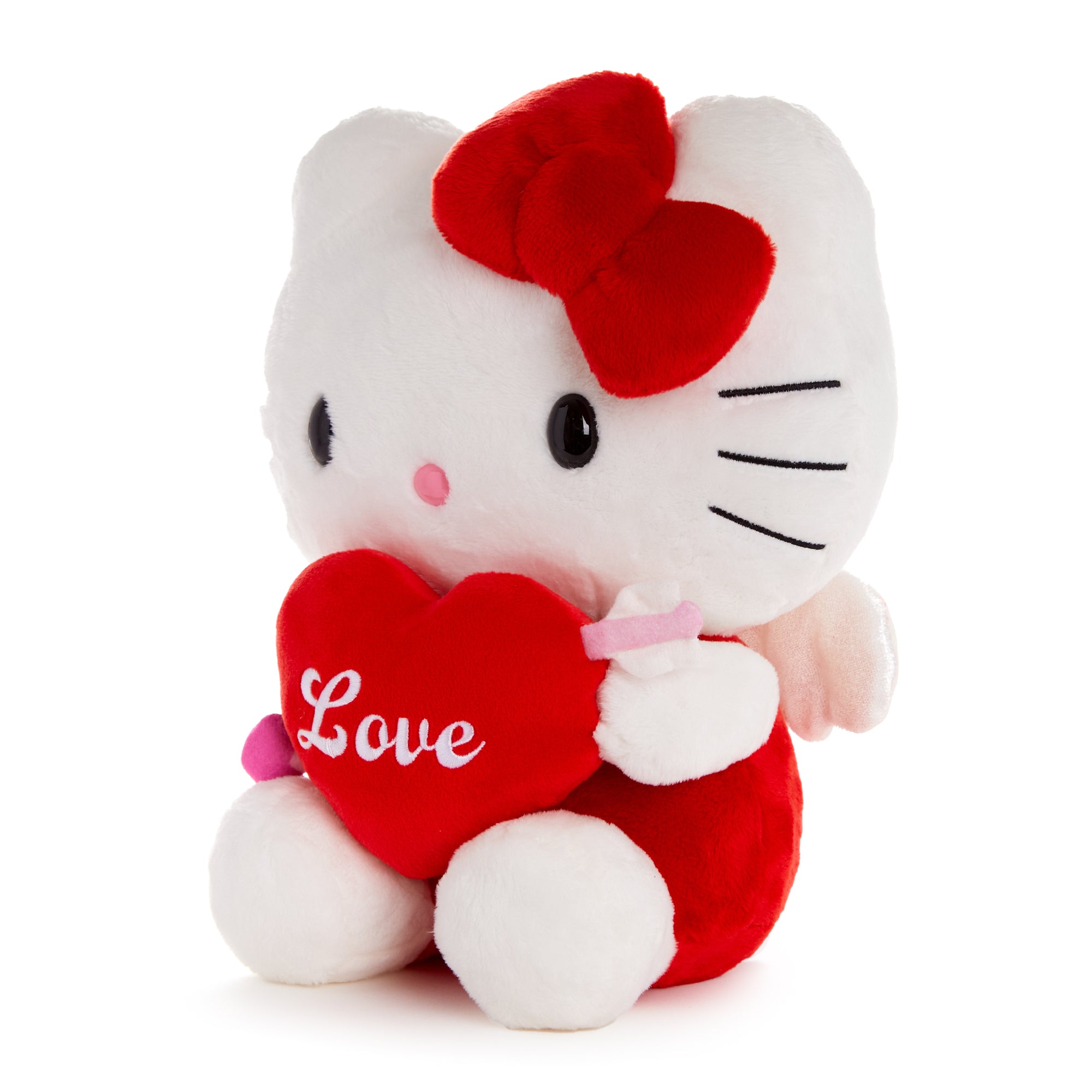 Hello Kitty plush sitting on a shelf, styled as Valentines gift