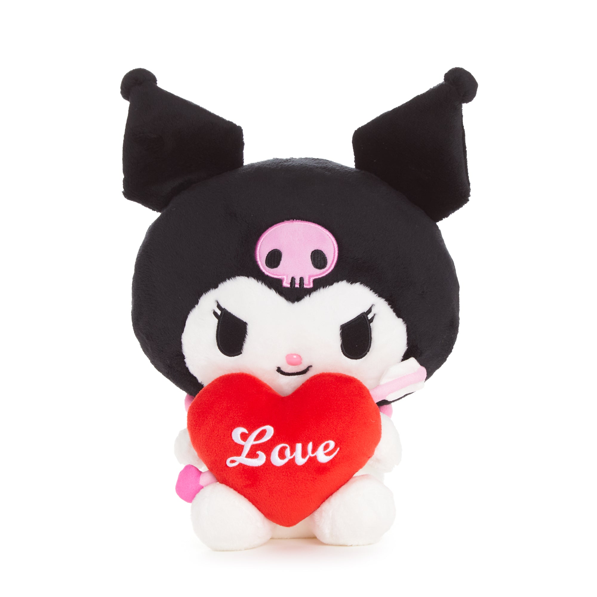 Kuromi Cupid plush toy sitting on a gift box, perfect for Valentine's Day