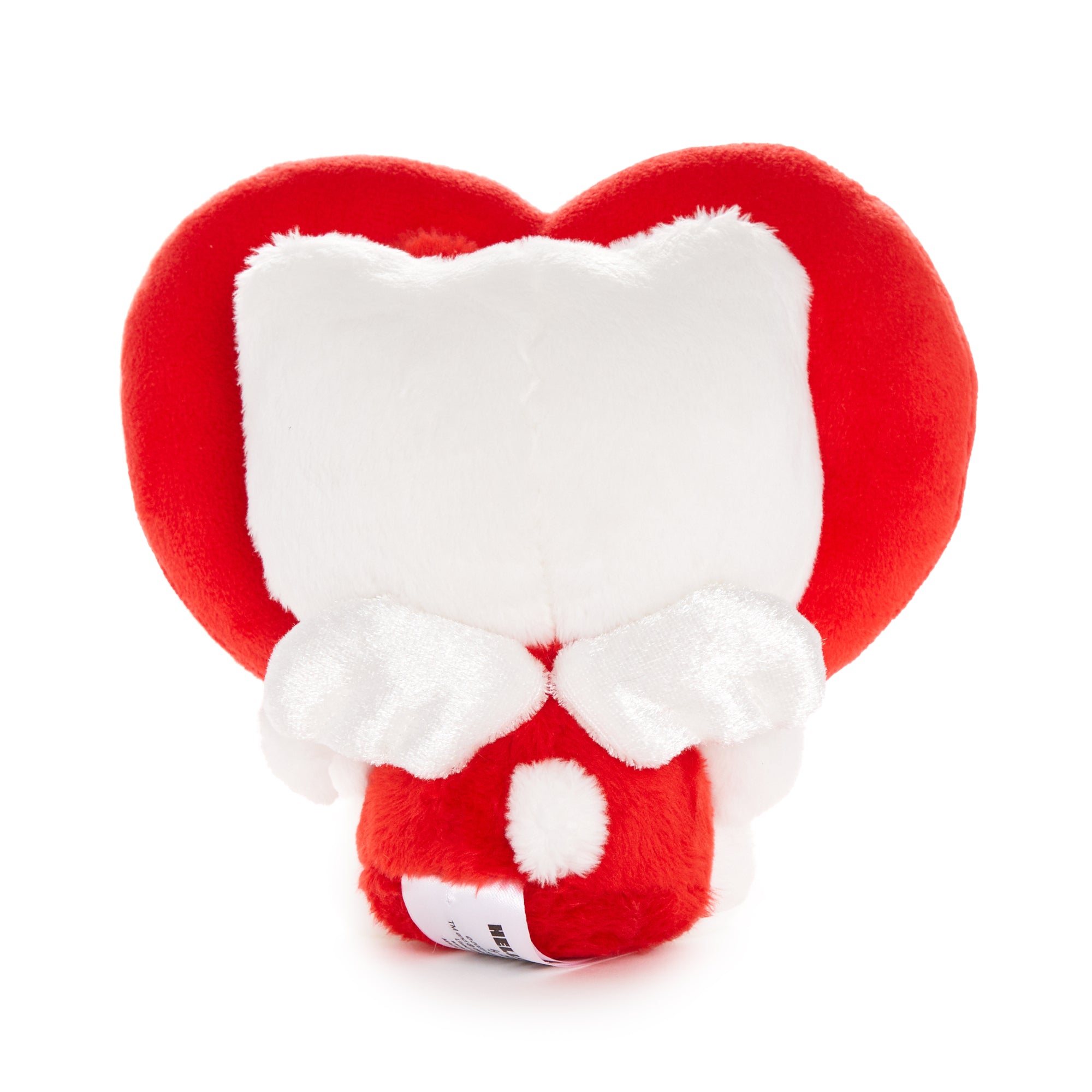 Hello Kitty bean doll plush with wings and heart, sitting in a Valentine’s setting