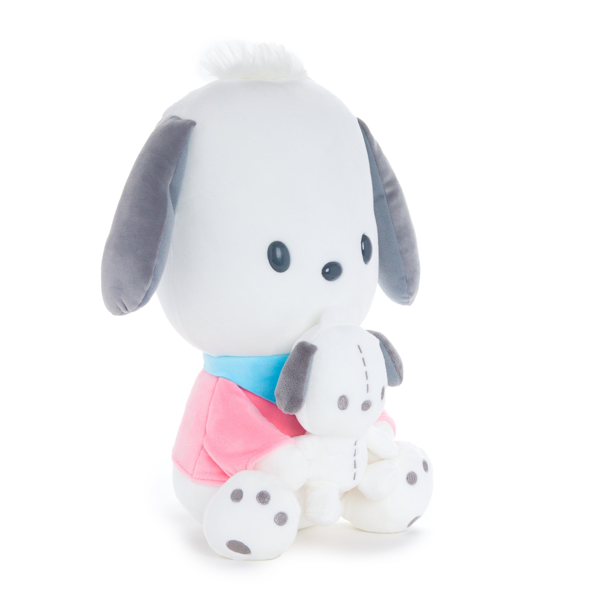 Close-up of plush mascot embroidery and mini-me detail from the Pastel Delight series