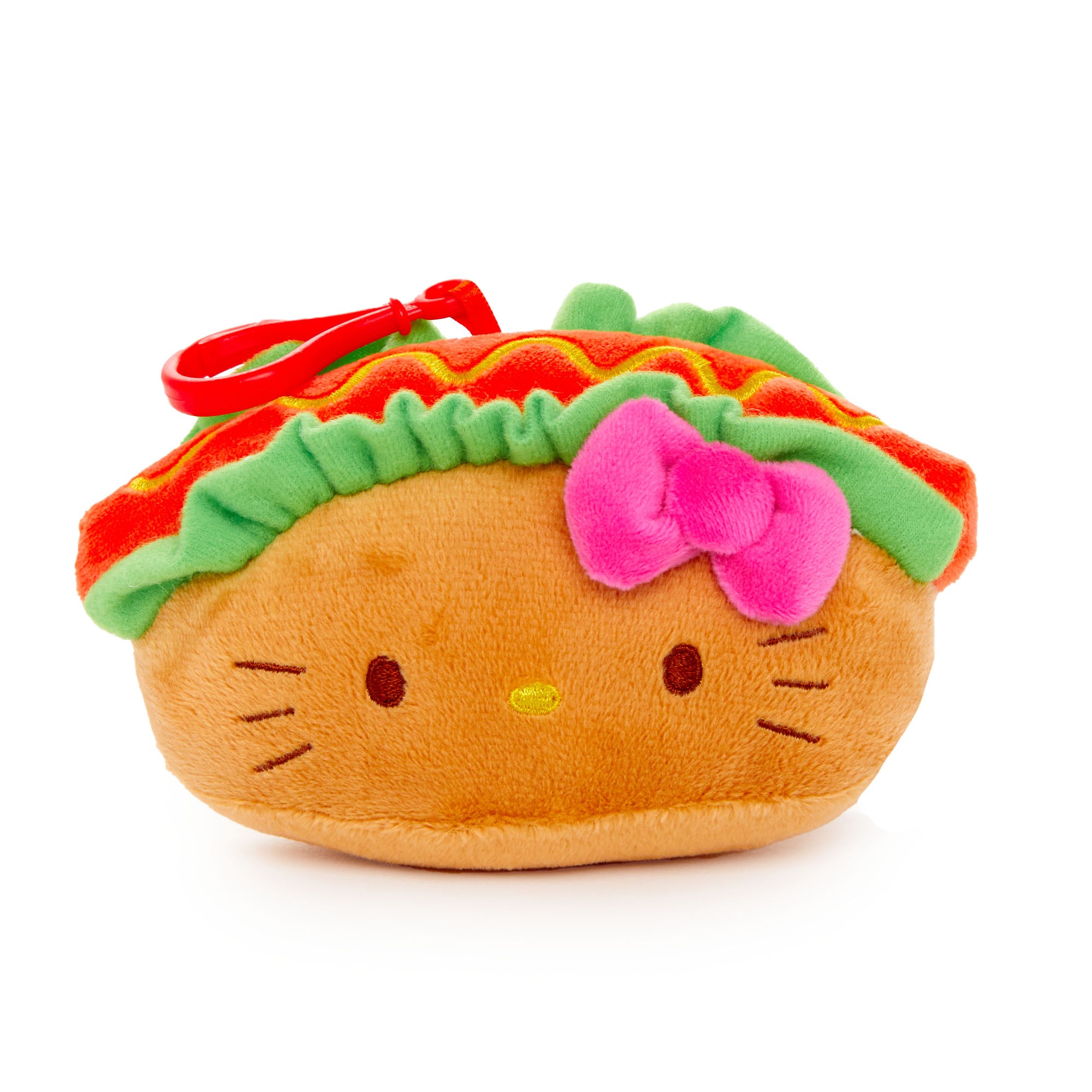 Group of Sanrio plush charms including hot dog Hello Kitty