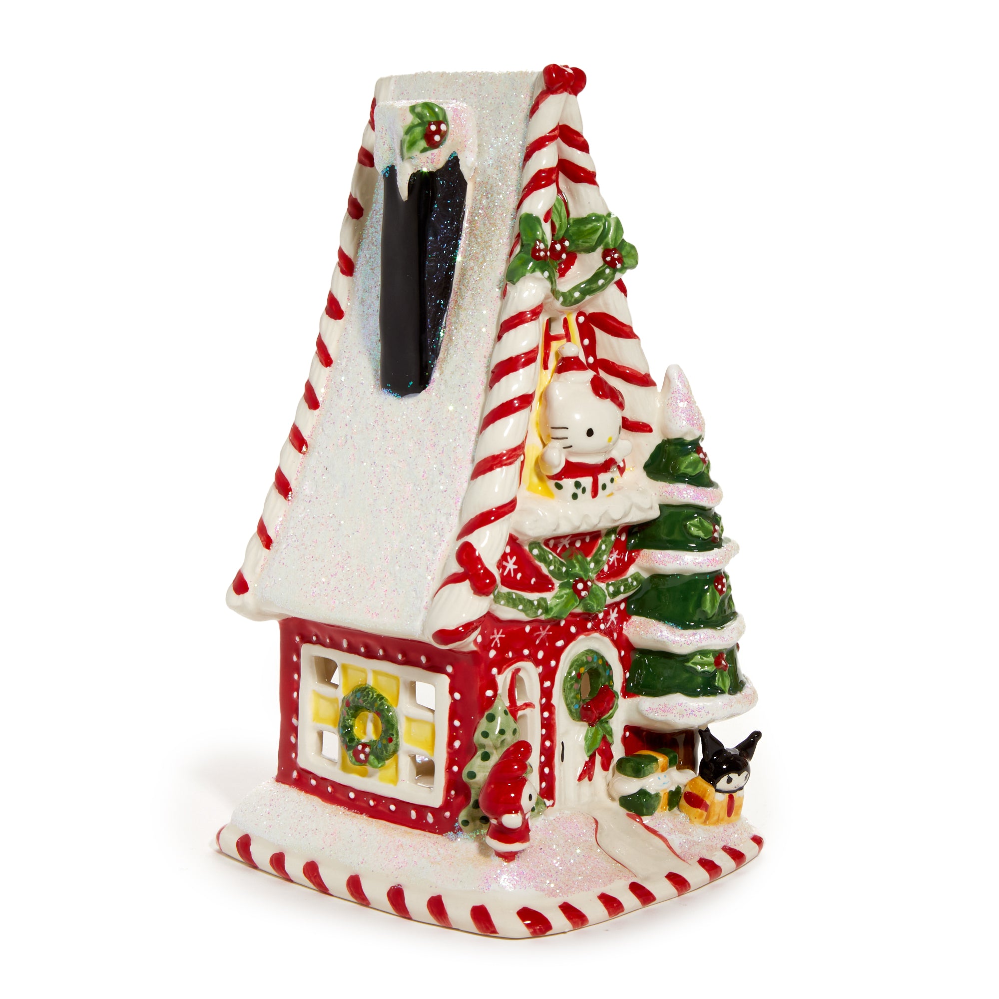 Hello Kitty Ceramic Candle Holder lit with a flameless tealight, creating a cozy ambiance