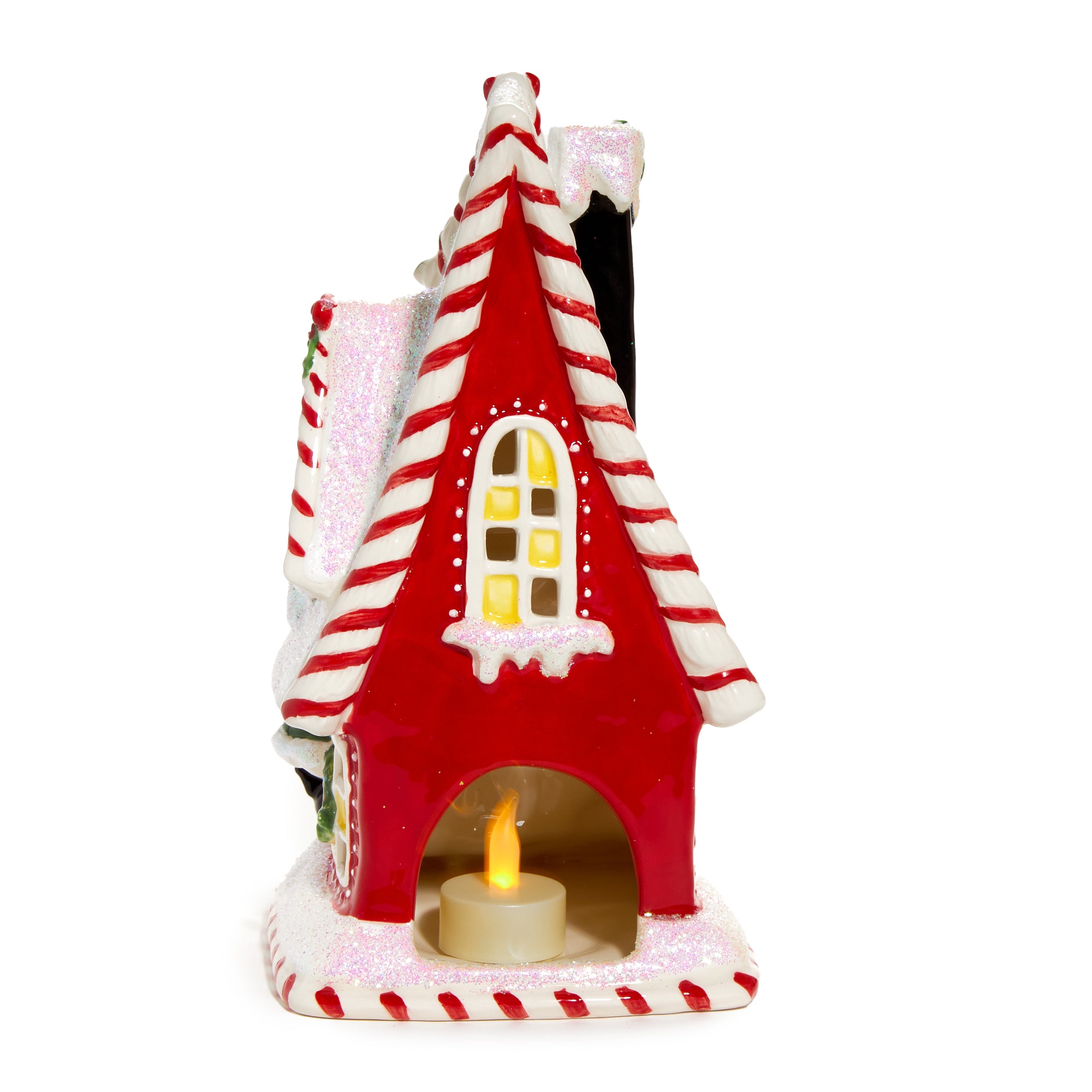 Close-up of the Hello Kitty Ceramic Holiday Candle House, showcasing its intricate details