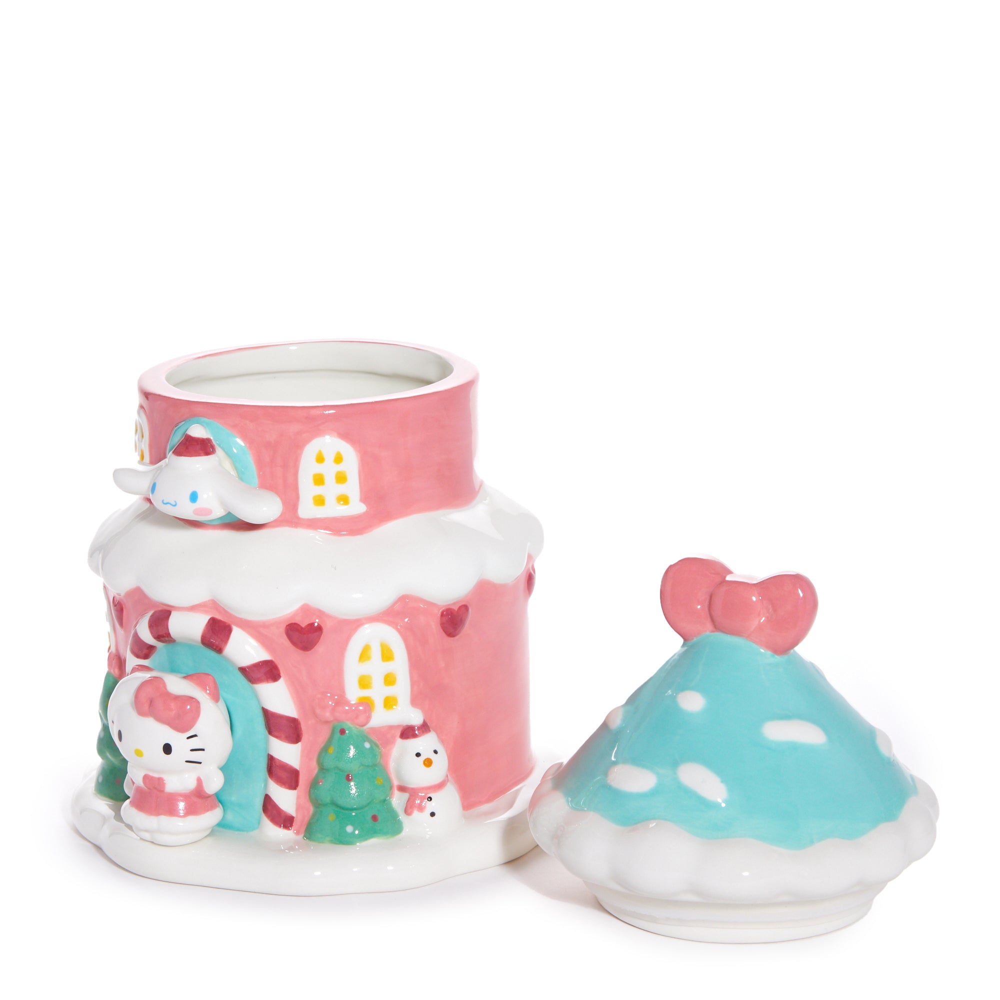 Close-up of hand-painted Cinnamoroll details on ceramic jar