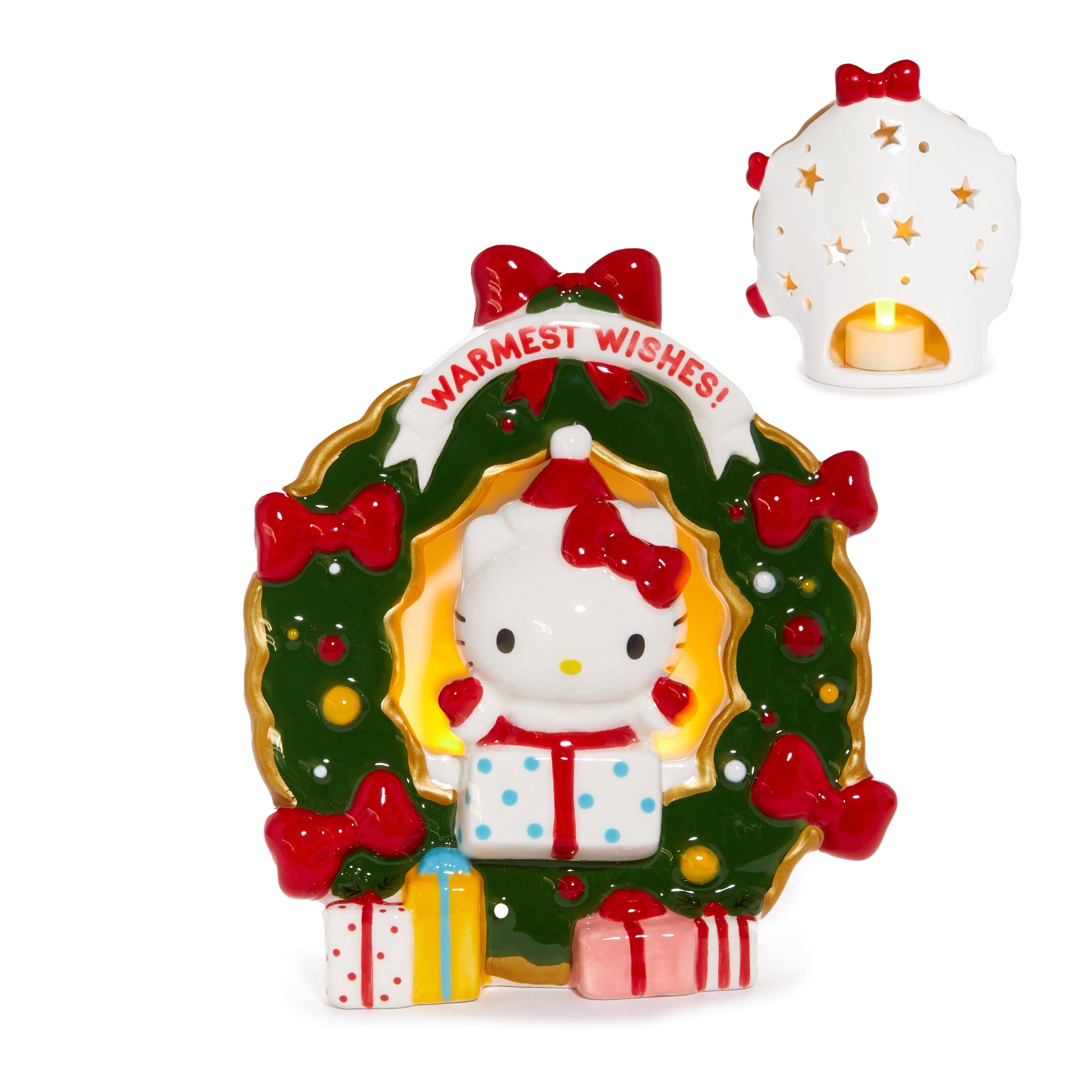 Close-up of the hand-painted holiday wreath details