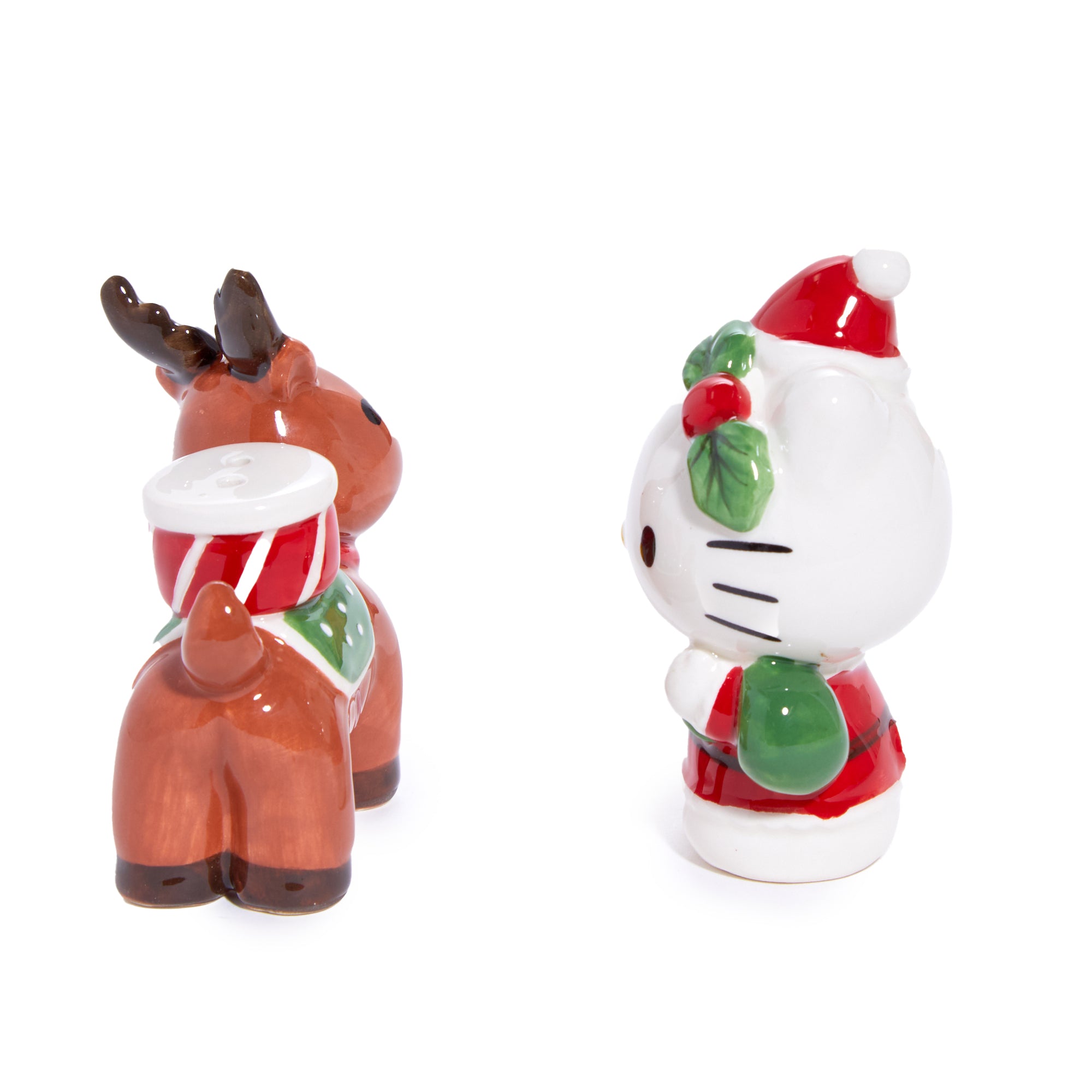 Hello Kitty Ceramic Holiday Salt & Pepper Set on a festive holiday table