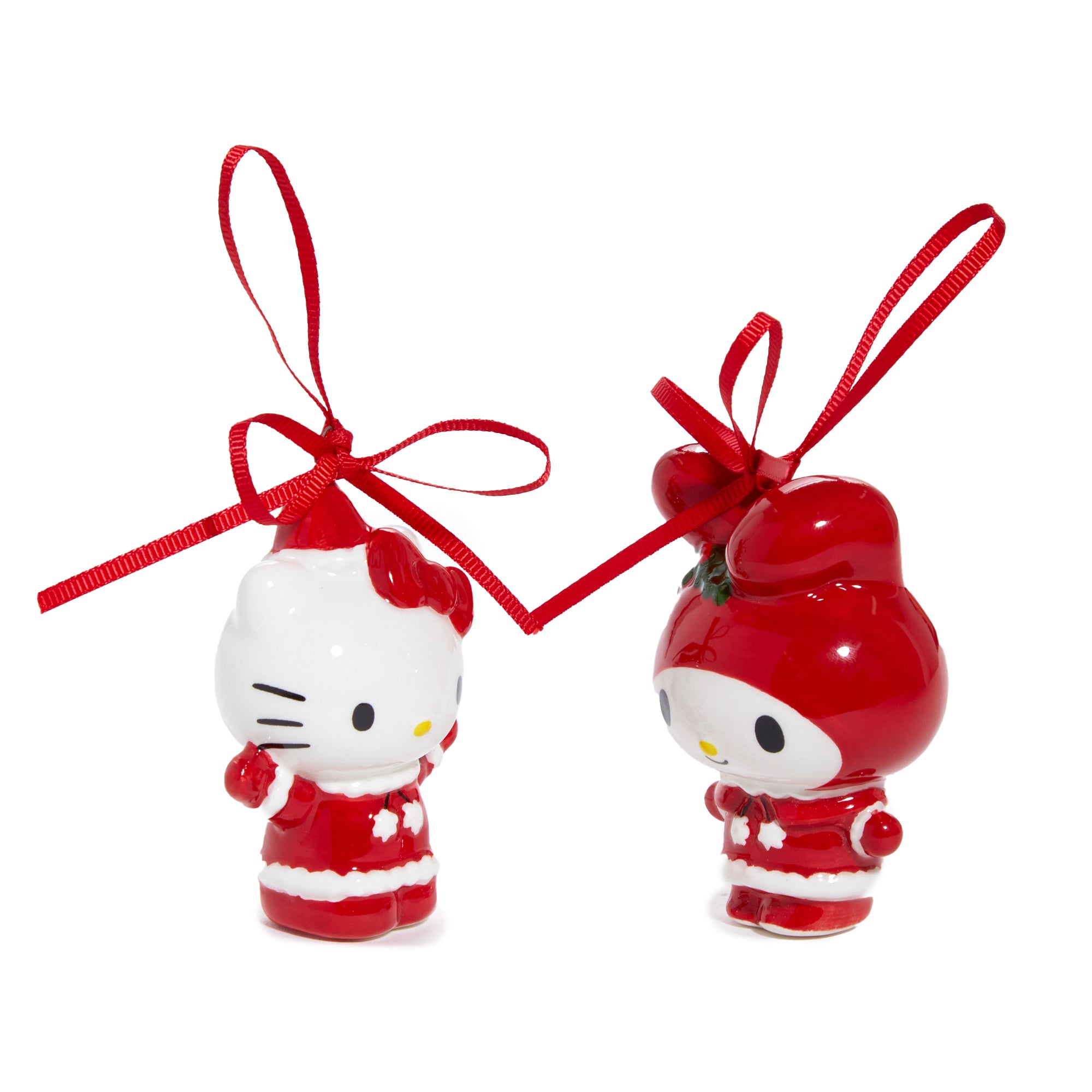 My Melody ceramic ornament with festive Santa attire, perfect for Christmas tree decor