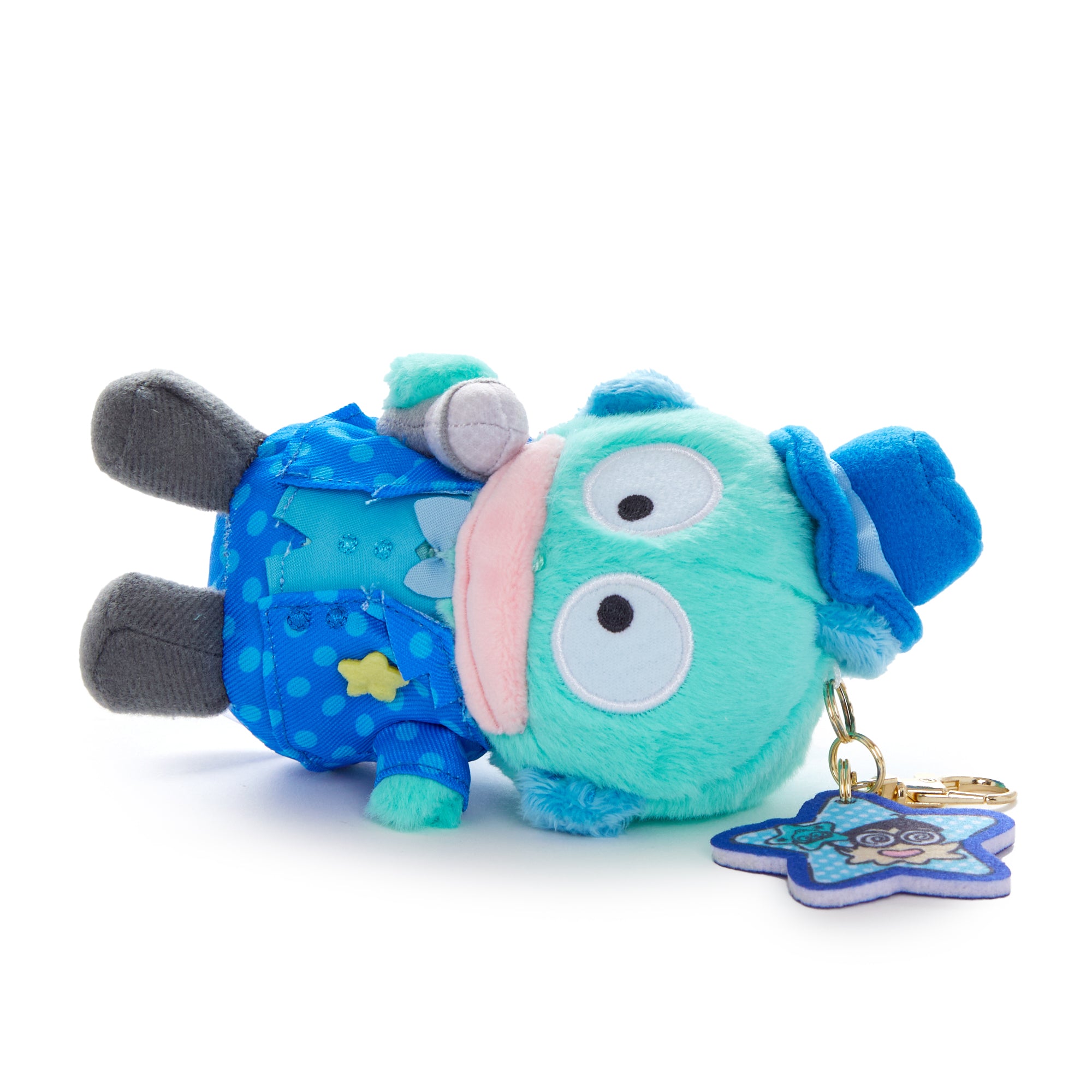 Hangyodon plush toy displayed with embroidered microphone accent