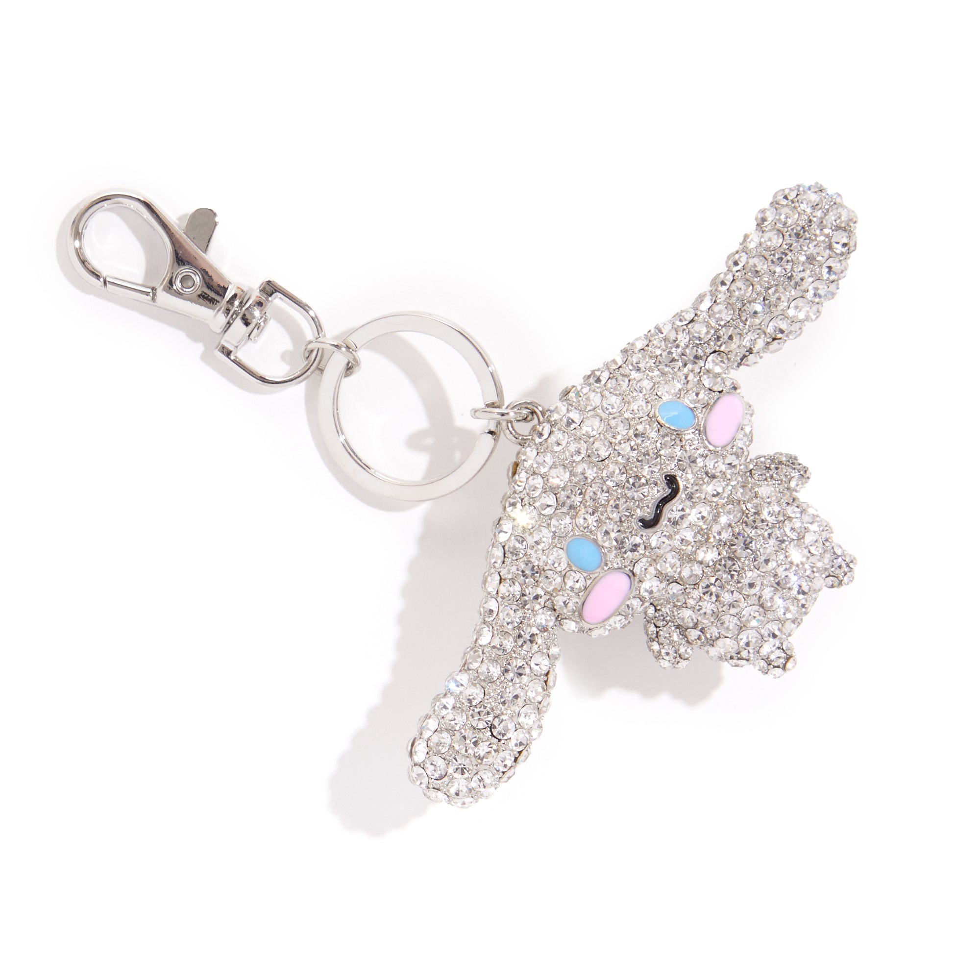 Detailed view of the 3D bling design on the Cinnamoroll keychain