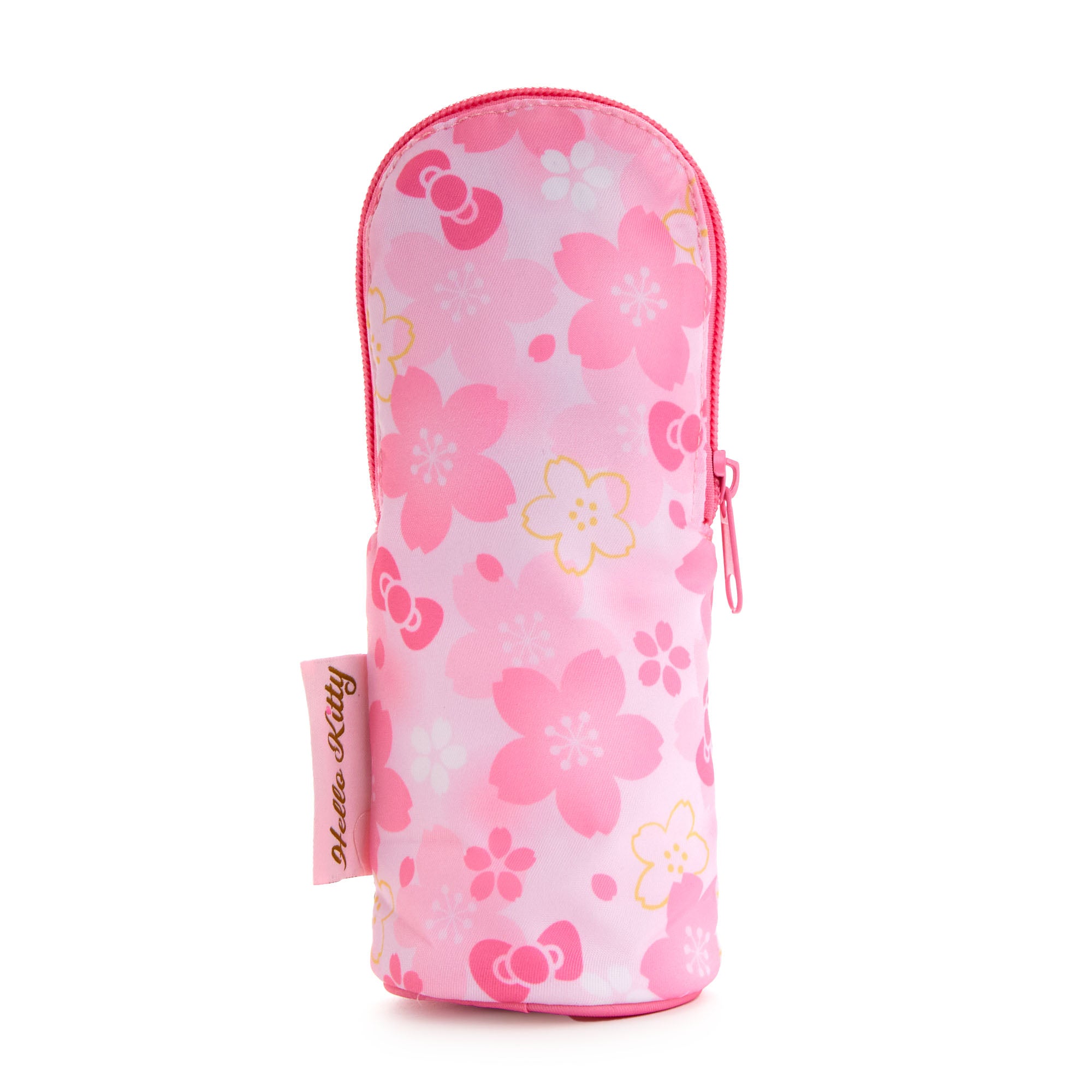 Hello Kitty pencil pouch opened to reveal coordinating lining and interior space