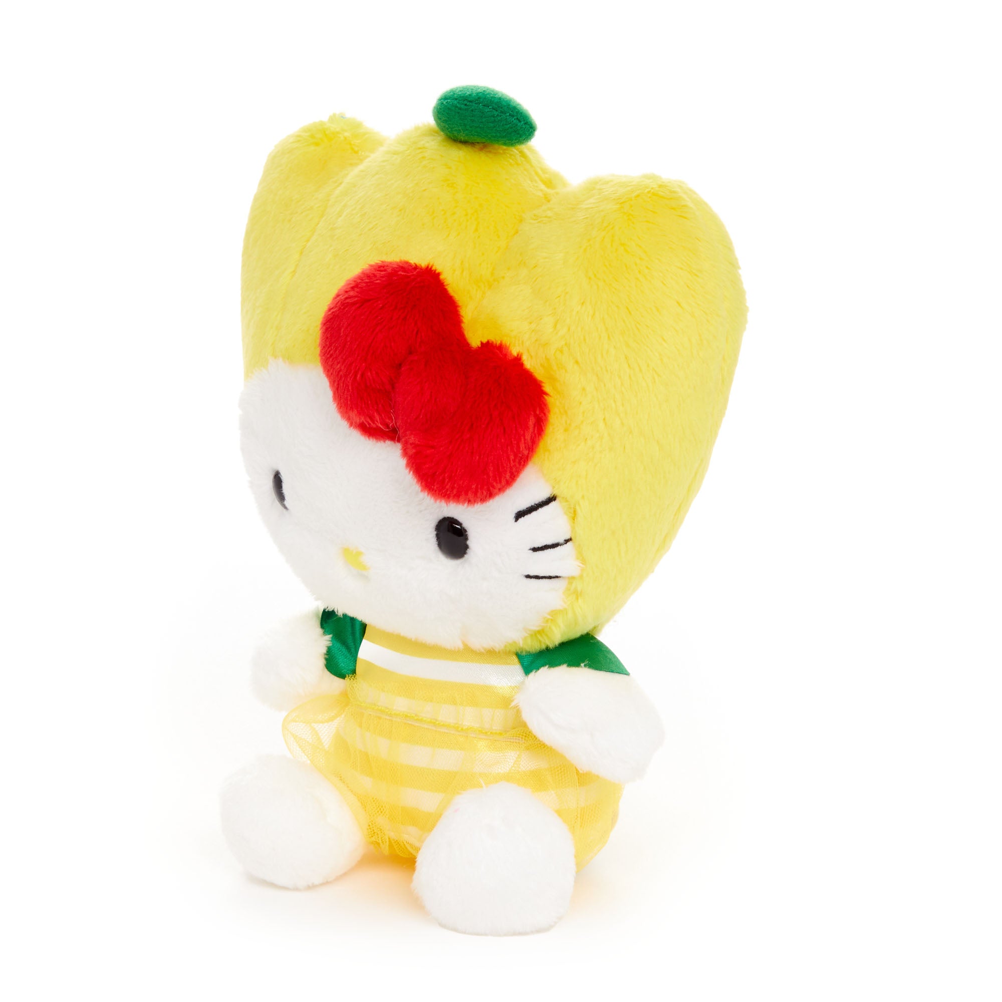 Hello Kitty Bean Doll alongside other plush toys for size comparison