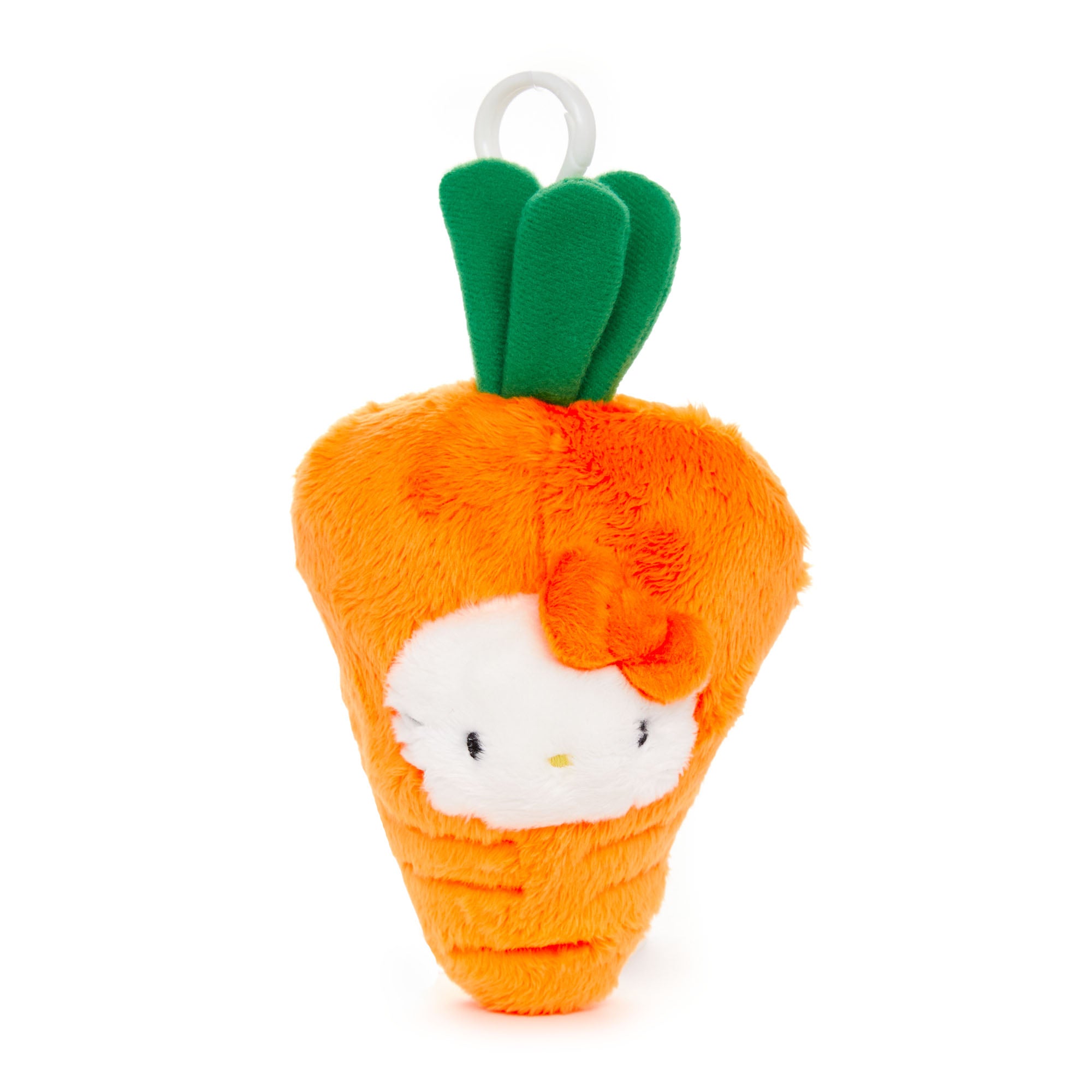 Hello Kitty carrot clip plush attached to a backpack strap