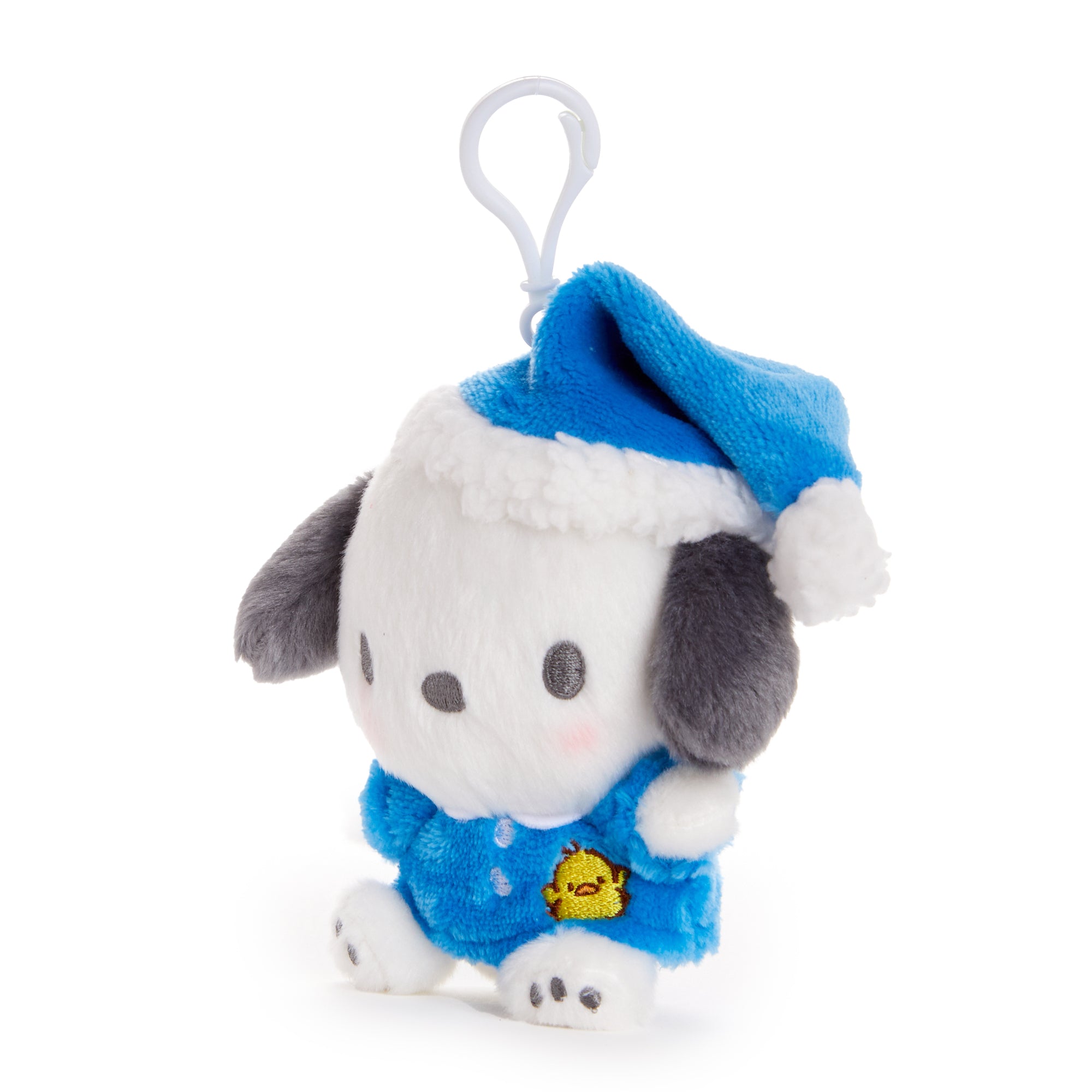 Detail shot showing embroidered face and soft fabric texture of Sanrio plush