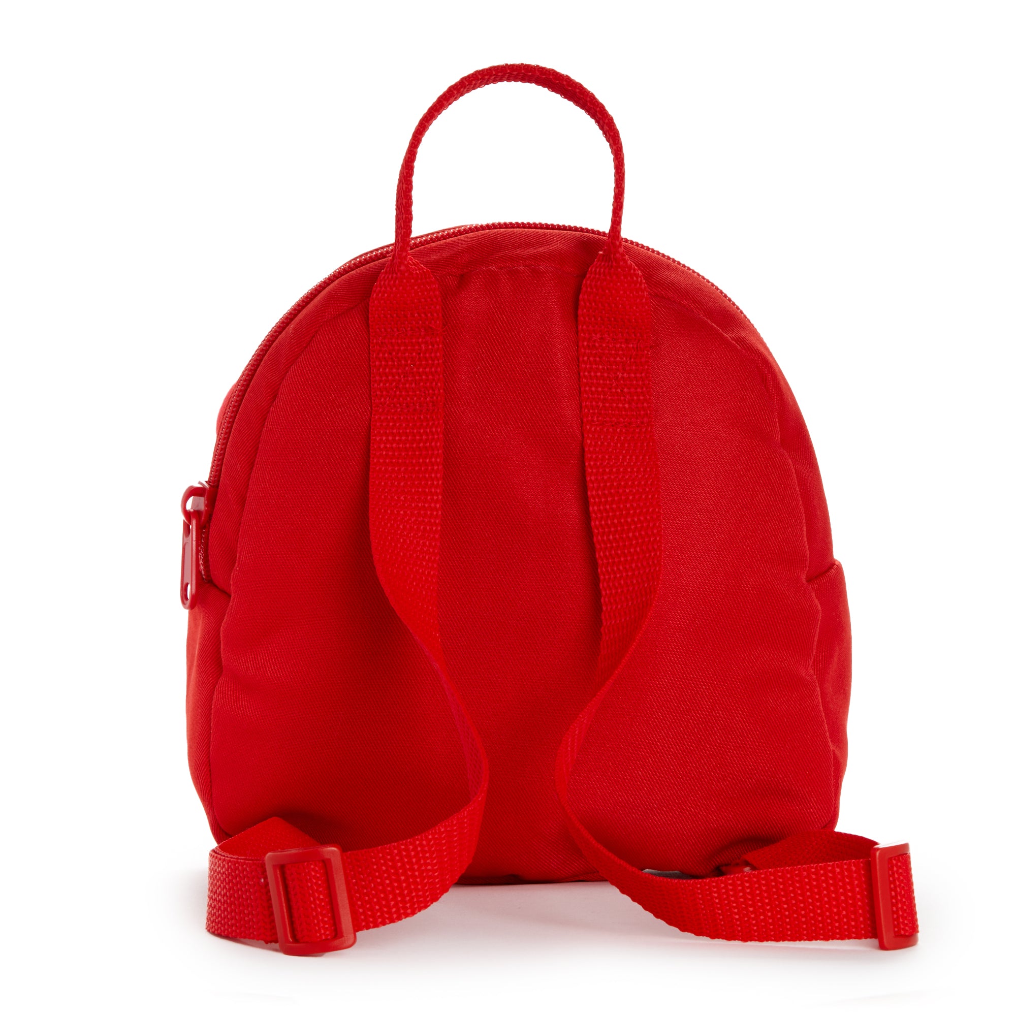 Close-up of the plush Hello Kitty face and embroidered details on the backpack