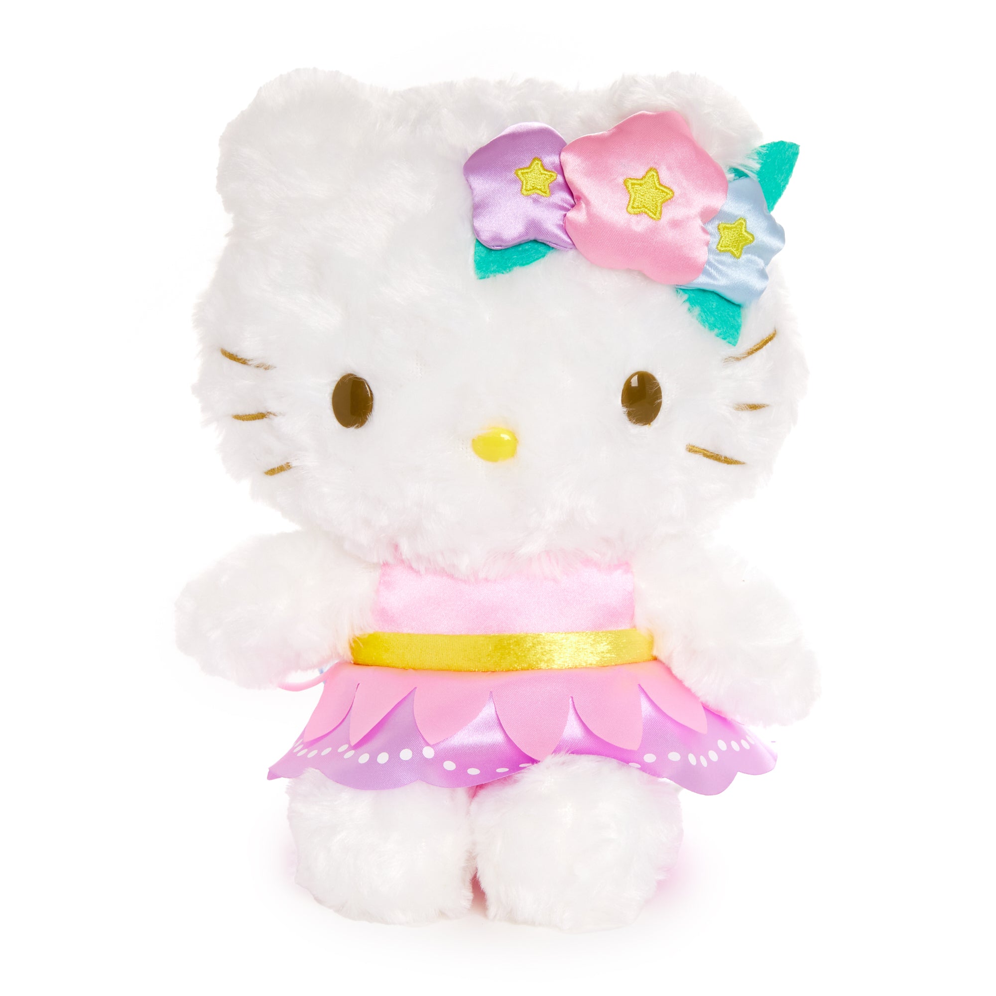 Hello Kitty plush in floral fairy costume with wings and floral crown, ideal for spring decor