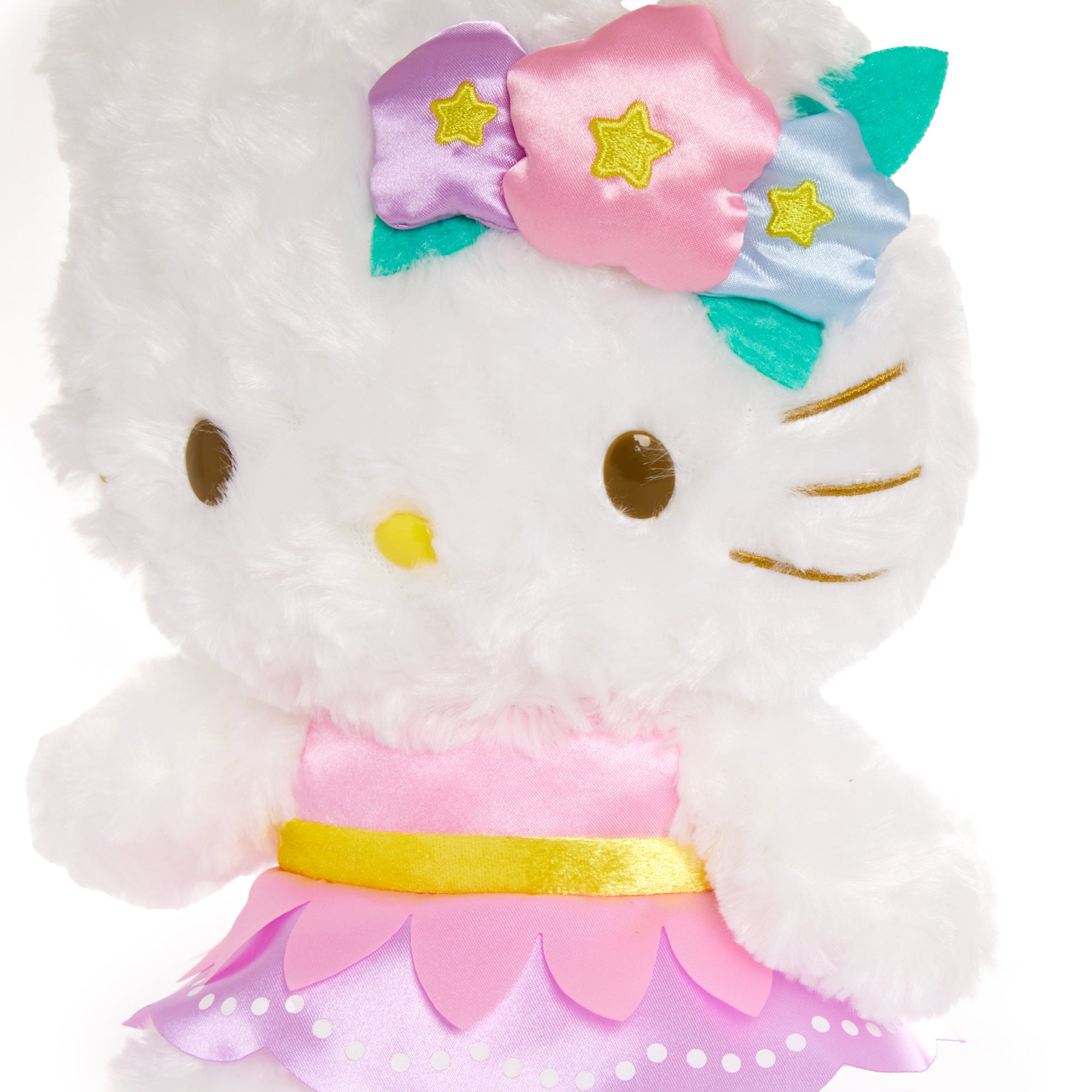 Hello Kitty plush in floral fairy costume with wings and floral crown, ideal for spring decor