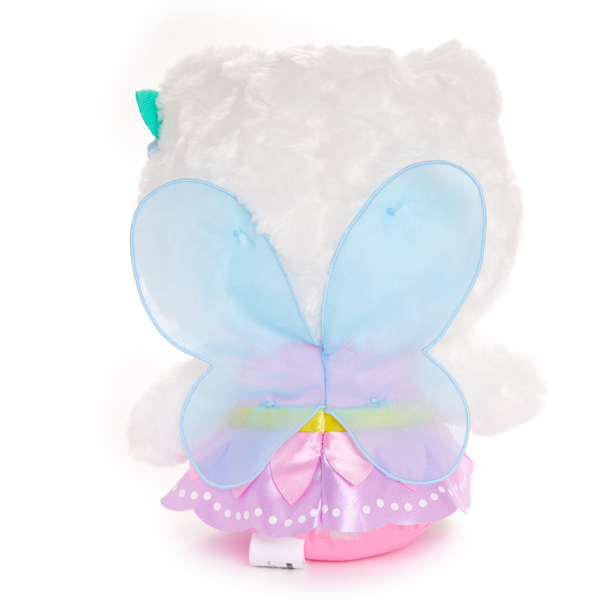 Front view of 8-inch Hello Kitty plush with embroidered details and pastel colors