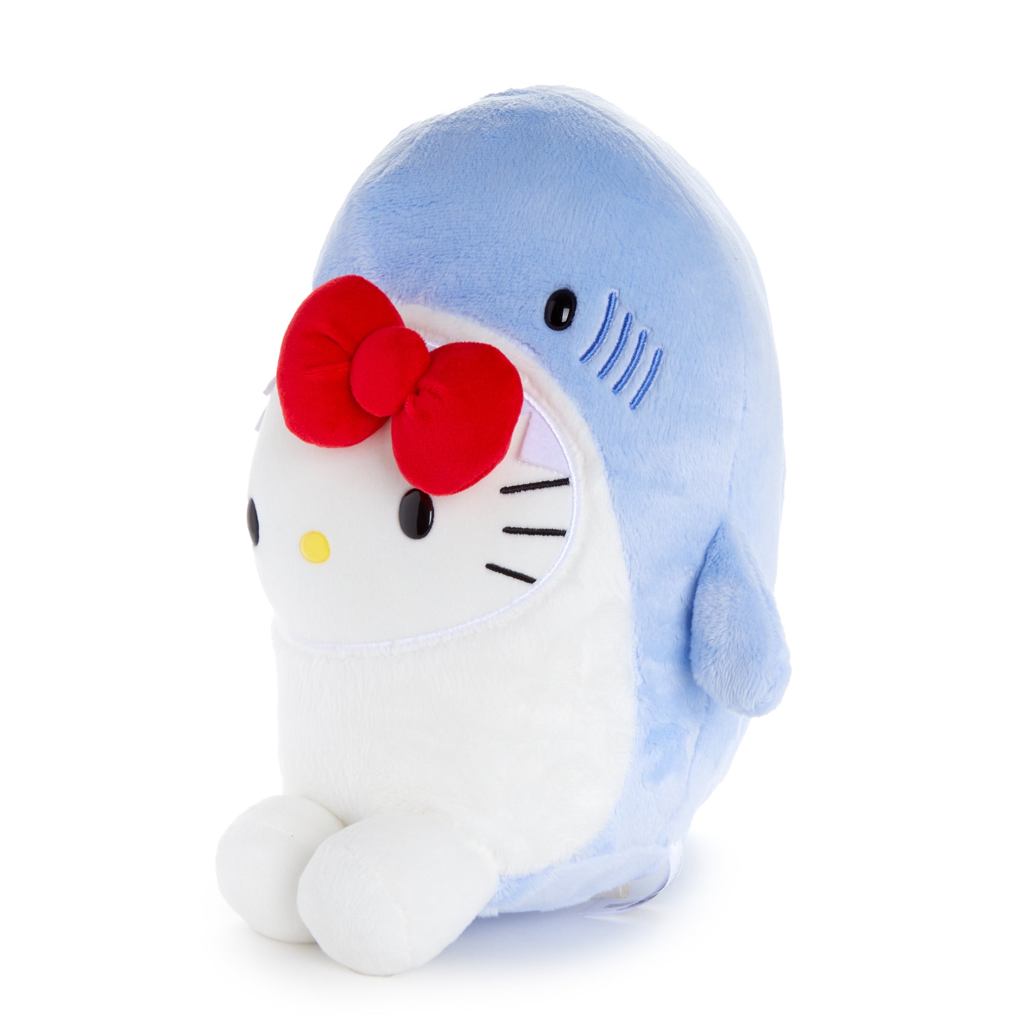 Close-up of the Hello Kitty shark plush toys embroidered details