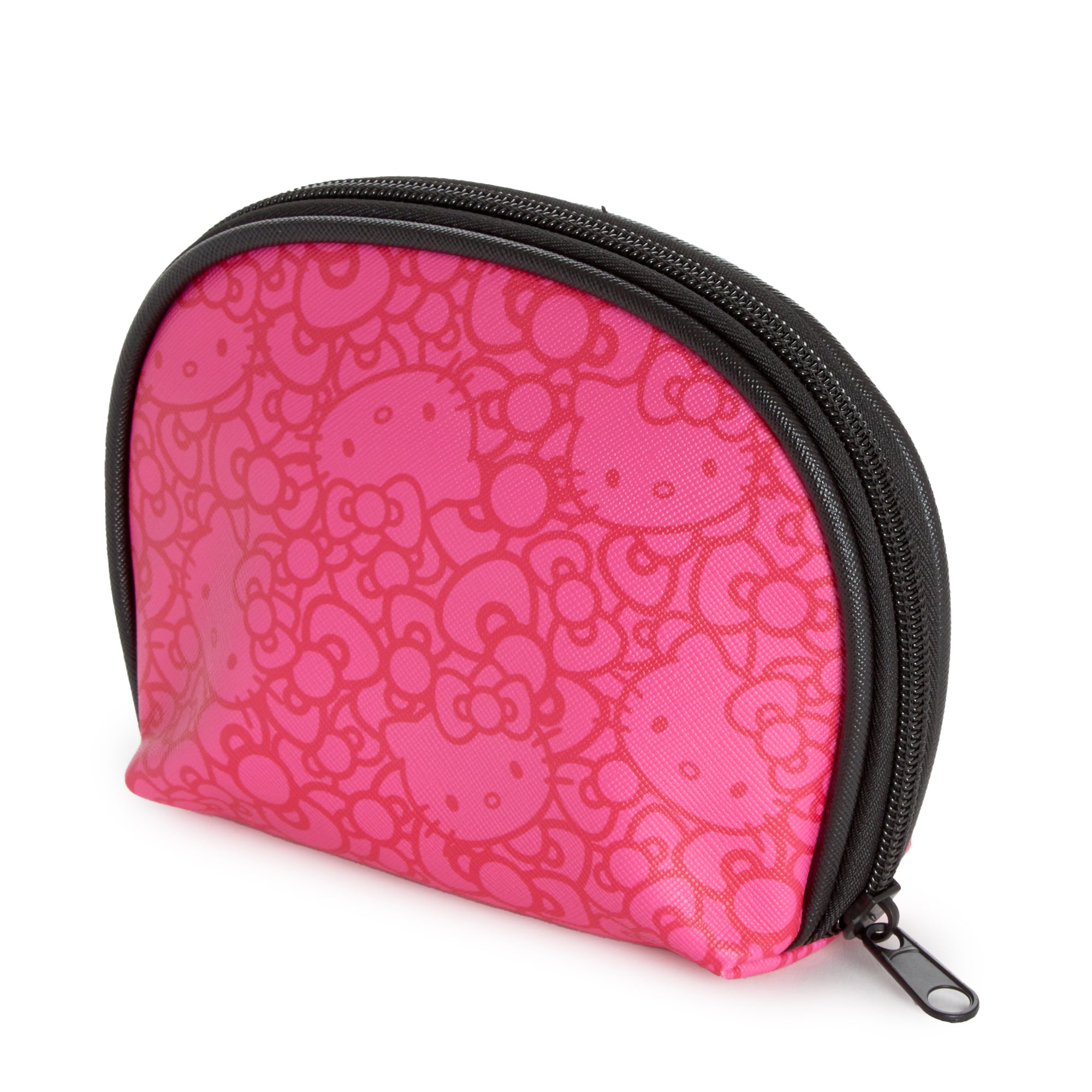 Small zippered pouch in pink with Hello Kitty design, perfect for holding cosmetics or coins