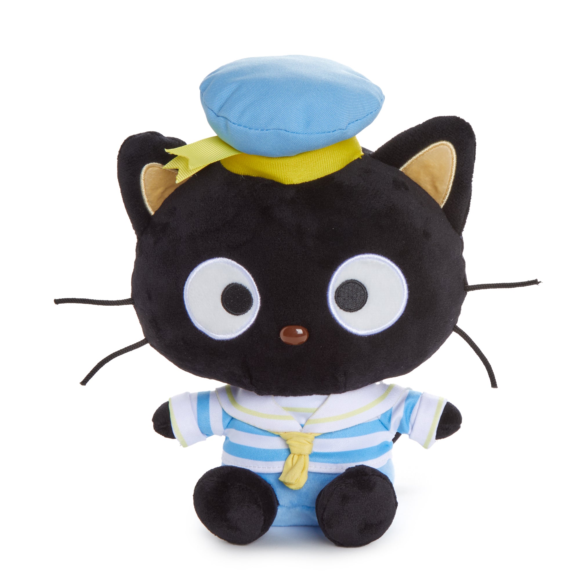 Chococat plush beside a cinnamon roll Sanrio plush for scale and style comparison