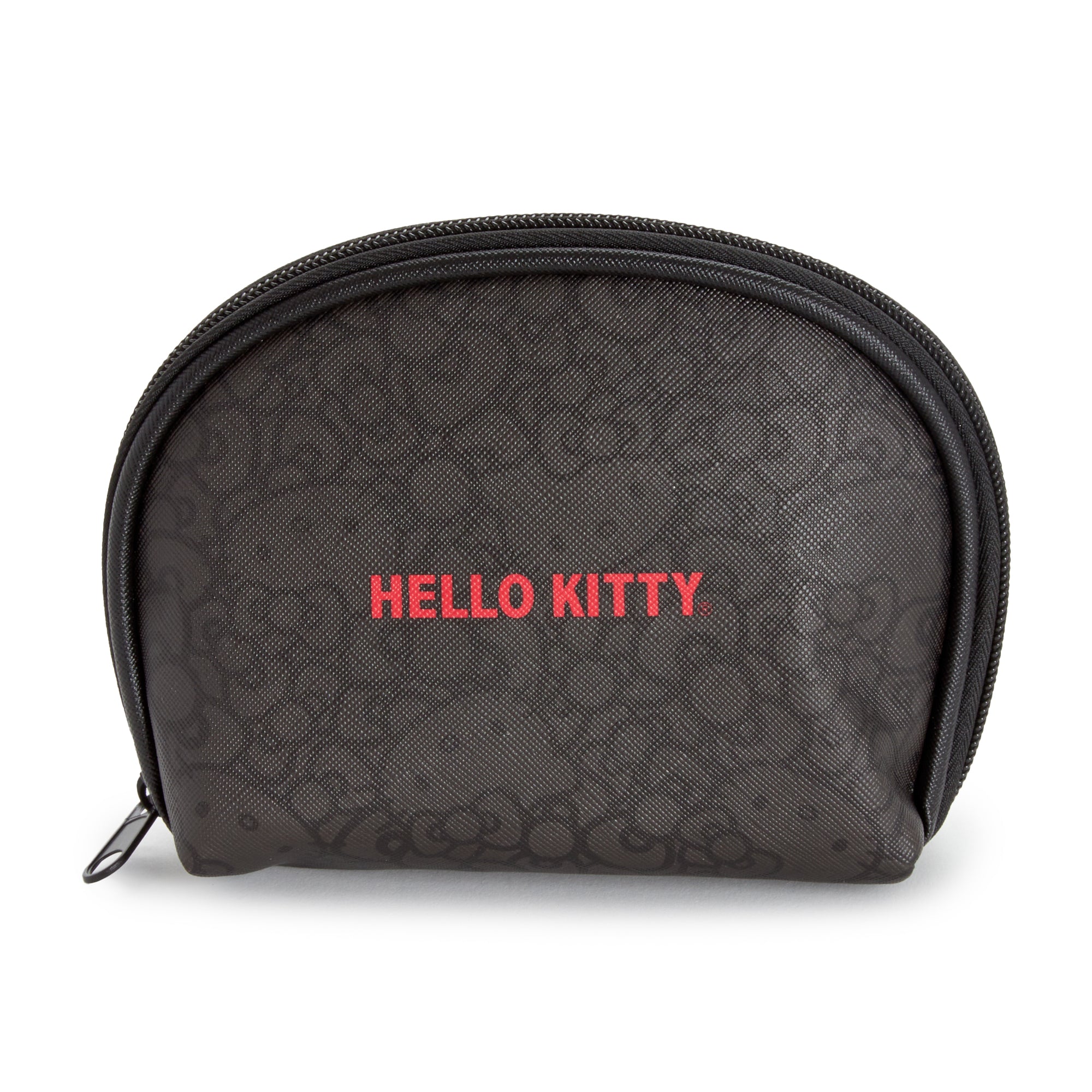 Hello Kitty black leather zipper pouch front view