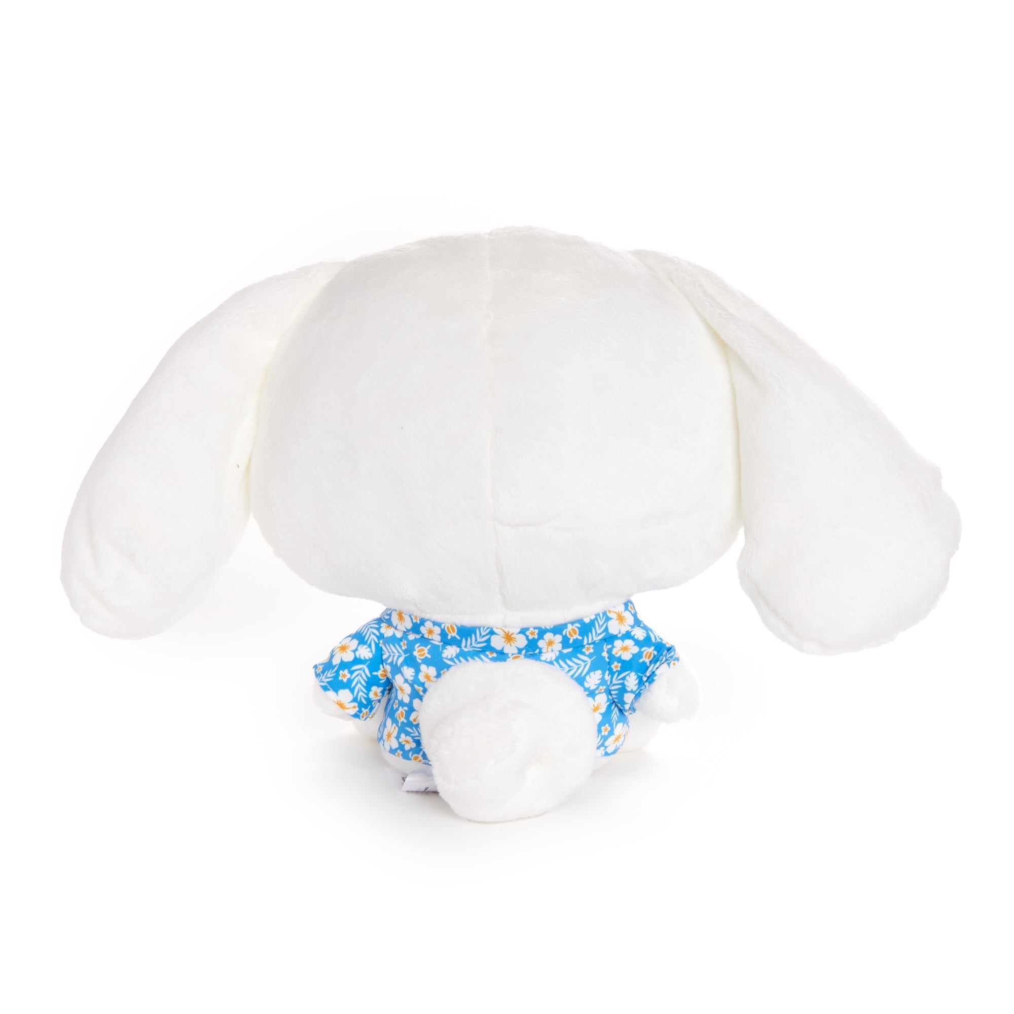 Side view of tropical-themed Cinnamoroll plush with applique accents