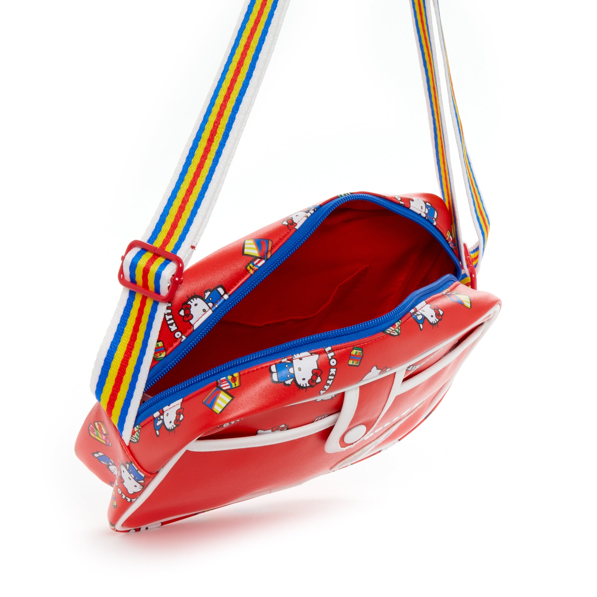 Lifestyle image showing crossbody bag hello kitty styled with casual outfit during market visit