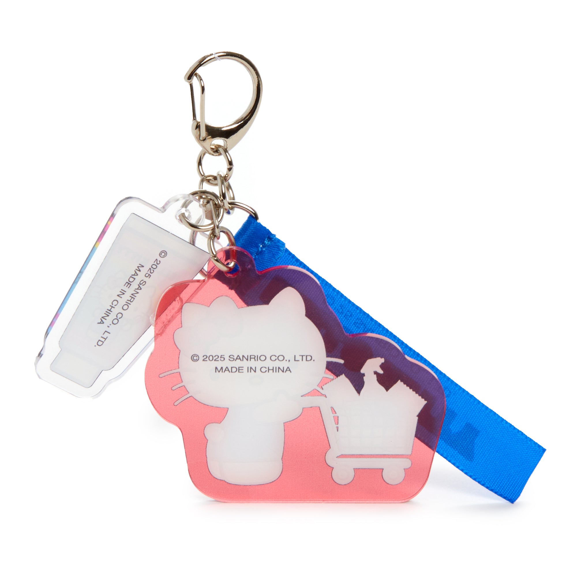 Backpack view with Hello Kitty keychain showing its vibrant Supermarket Series artwork
