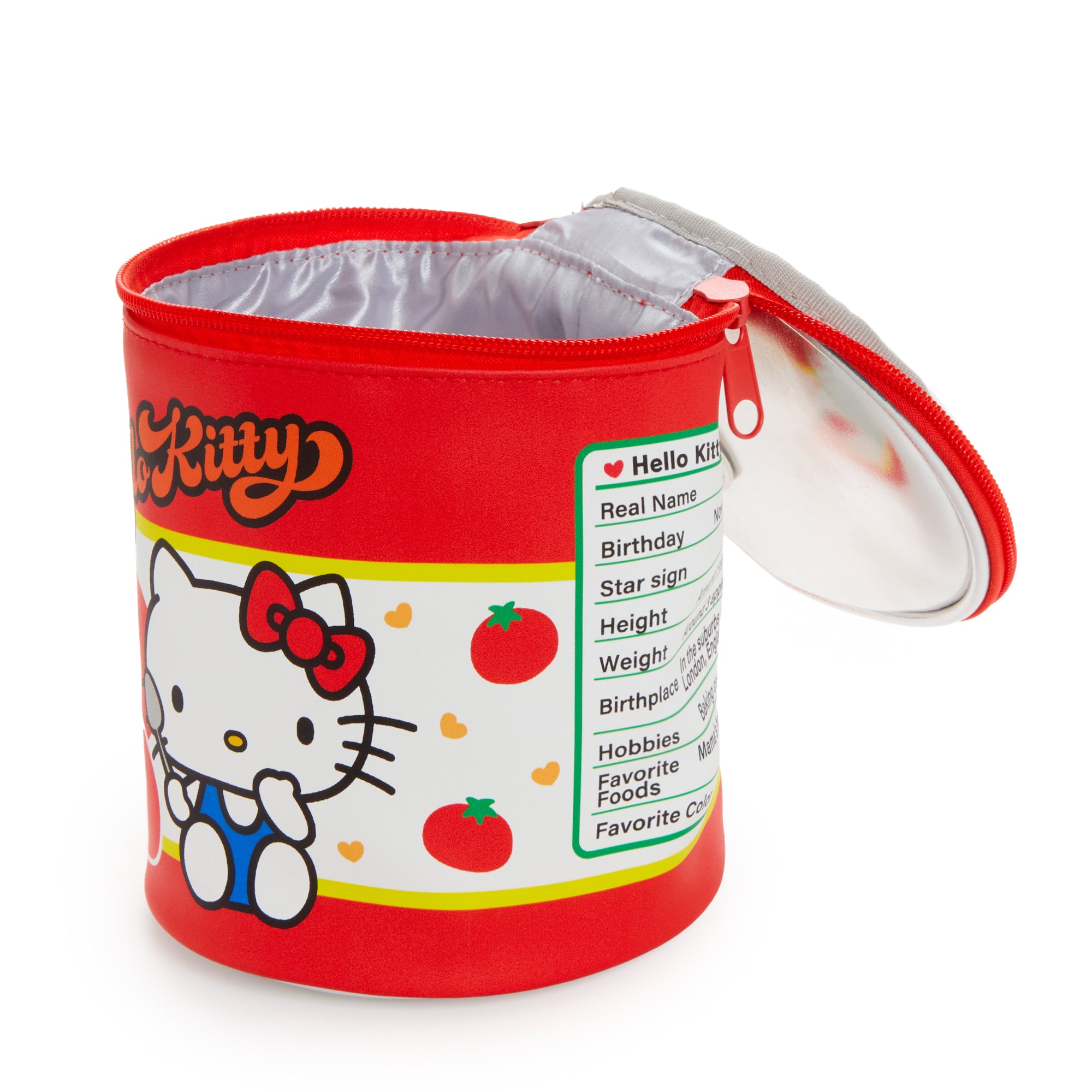 Front view of the Hello Kitty cosmetic pouch for trendy shopping.